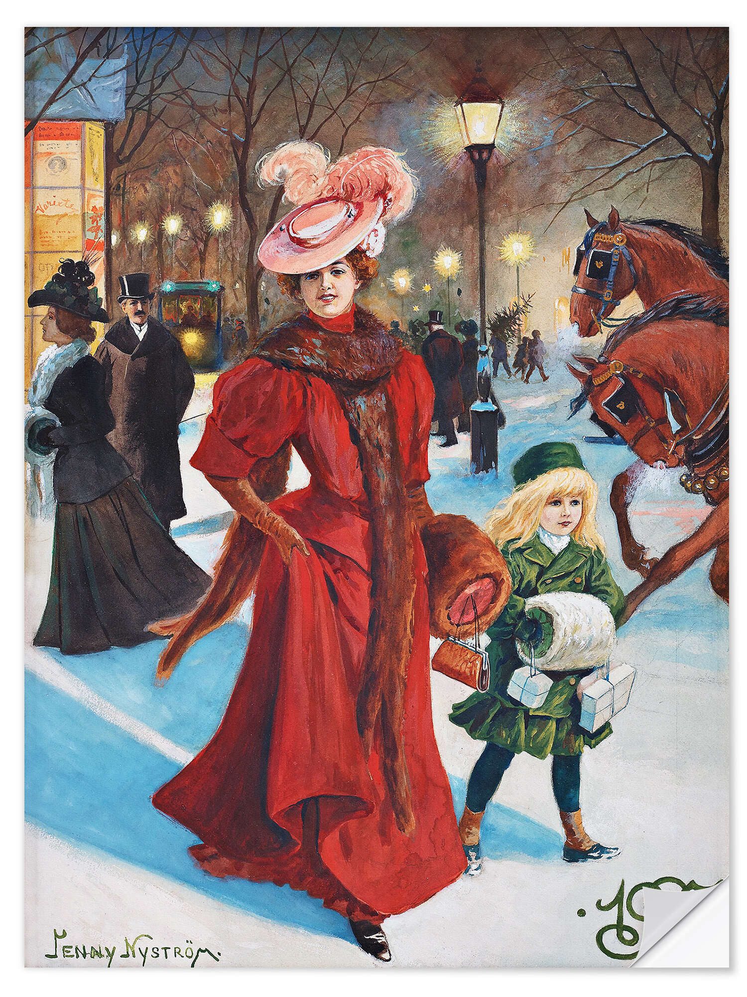 Posterlounge Wandfolie Jenny Nyström, Weihnachtseinkäufe für elegante Damen, Malerei