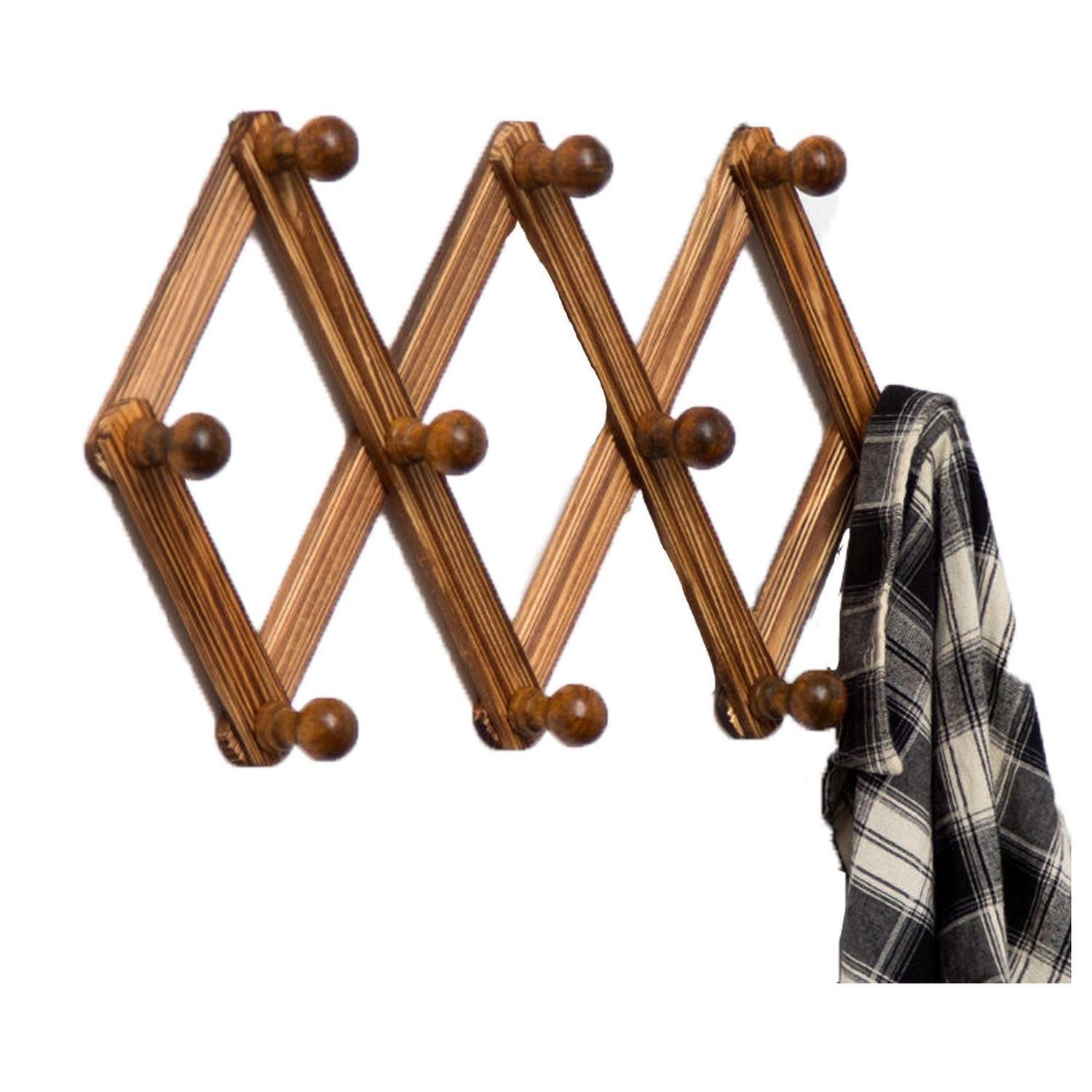 LuxusKollektion Wandgarderobe Garderobenleiste Holz Akkordeon Walnuss 10 Haken (1 St)