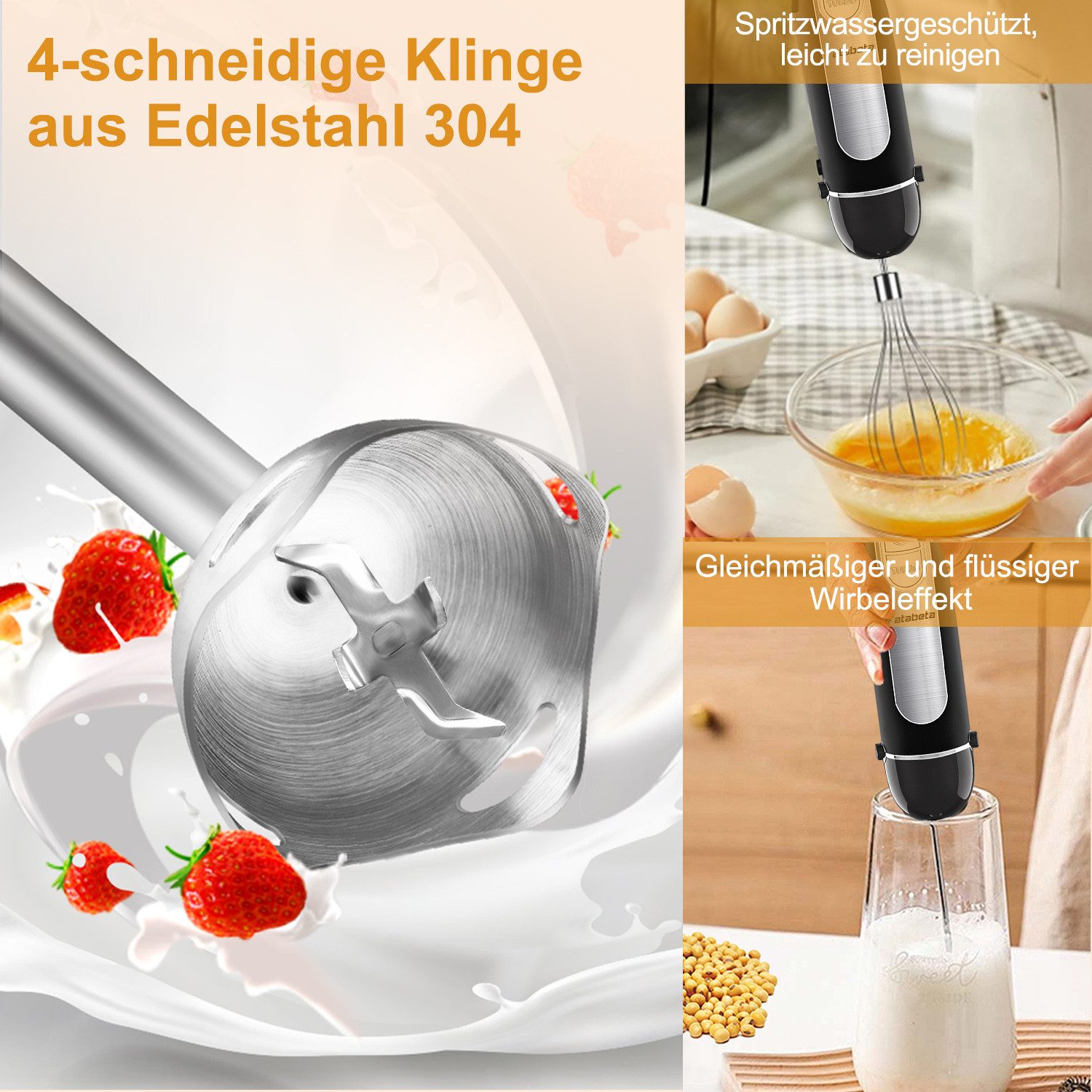 7MAGIC Stabmixer 9-in-1 Elektrischer Stabmixer mit 21 Geschwindigkeitsstufen + Turbo, 1100,00 W, Edelstahl Mixstab Set, Pürierstab, Zerkleinerer, Schlagbesen – Bild 5 von 5