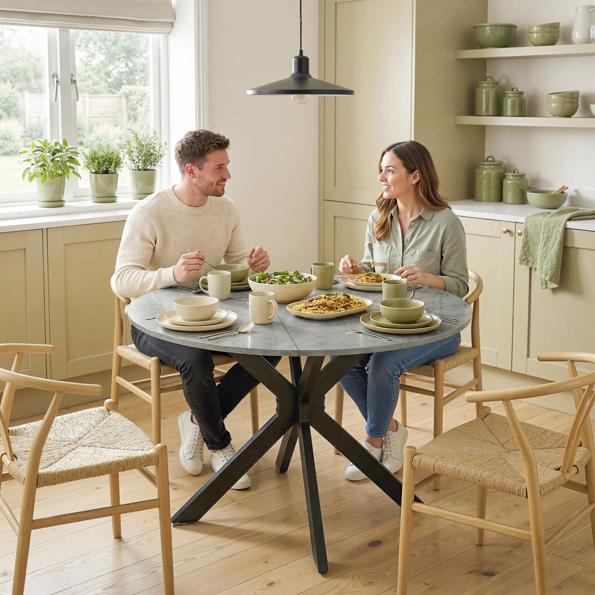 HOMCOM Klapptisch Esstisch mit Spinnenfuß aus Stahl für Kleine Räume, Zementgrau (Küchentisch, 1-St., Esszimmertisch), Klappbar, platzsparend, für 2-6 Personen