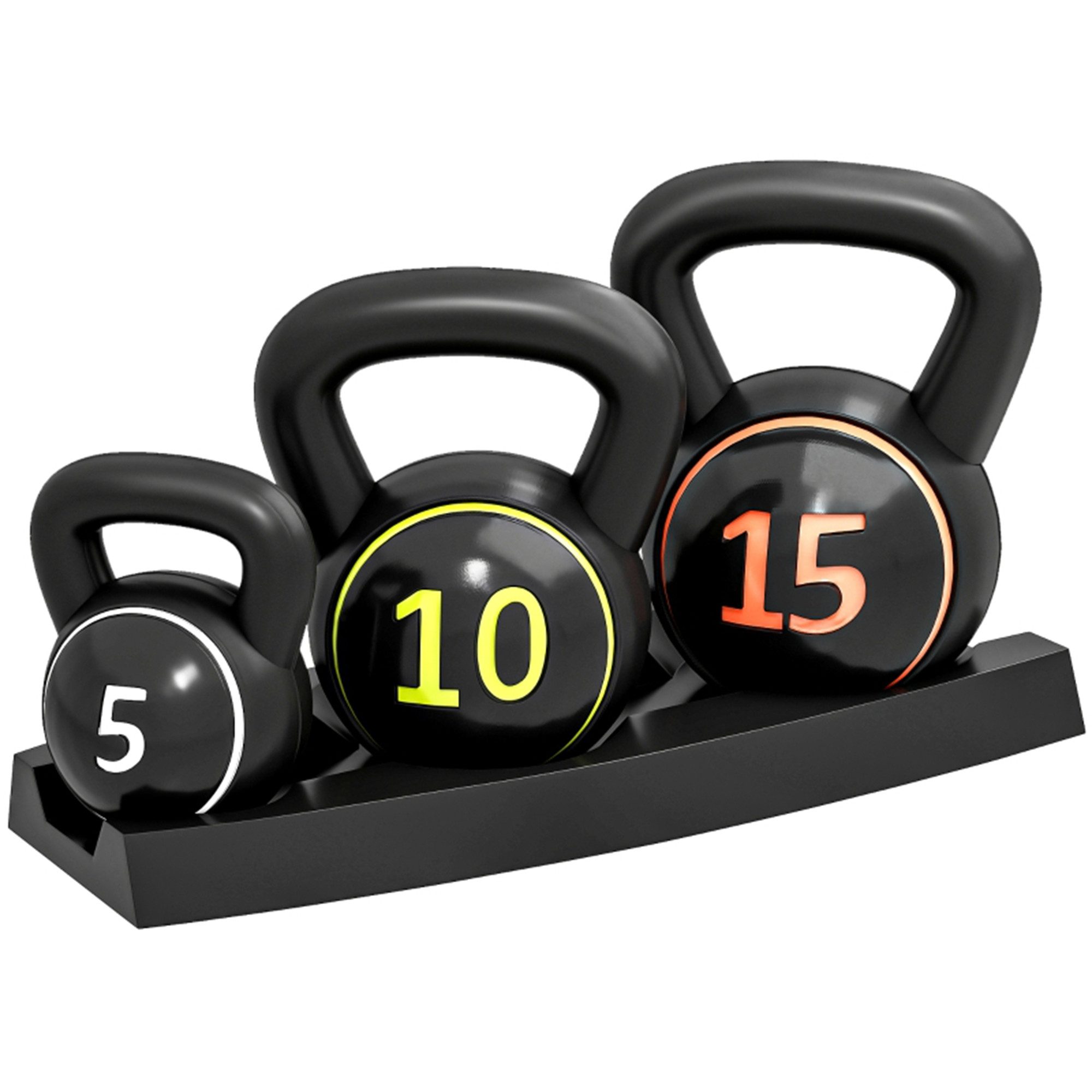 MC Star Kettlebell Set, 3 Kugelhanteln 2,2kg/4,5kg/6,8kg, Kunststoffhülle, Schwarz