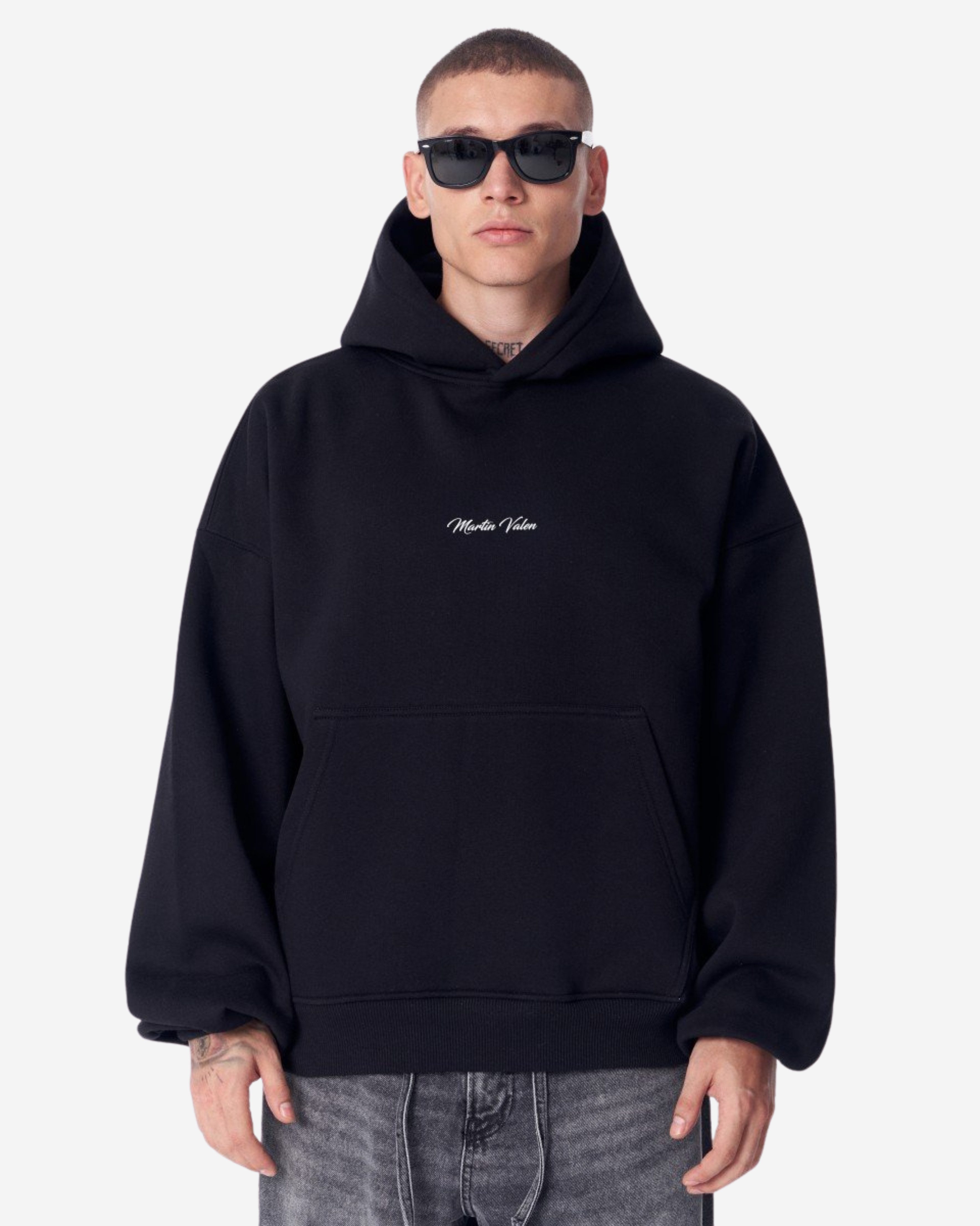 Martin Valen Kapuzenpullover Schimmernder 3D-bestickter Kapuzen-Weißer Pullover von Mandala Plastik