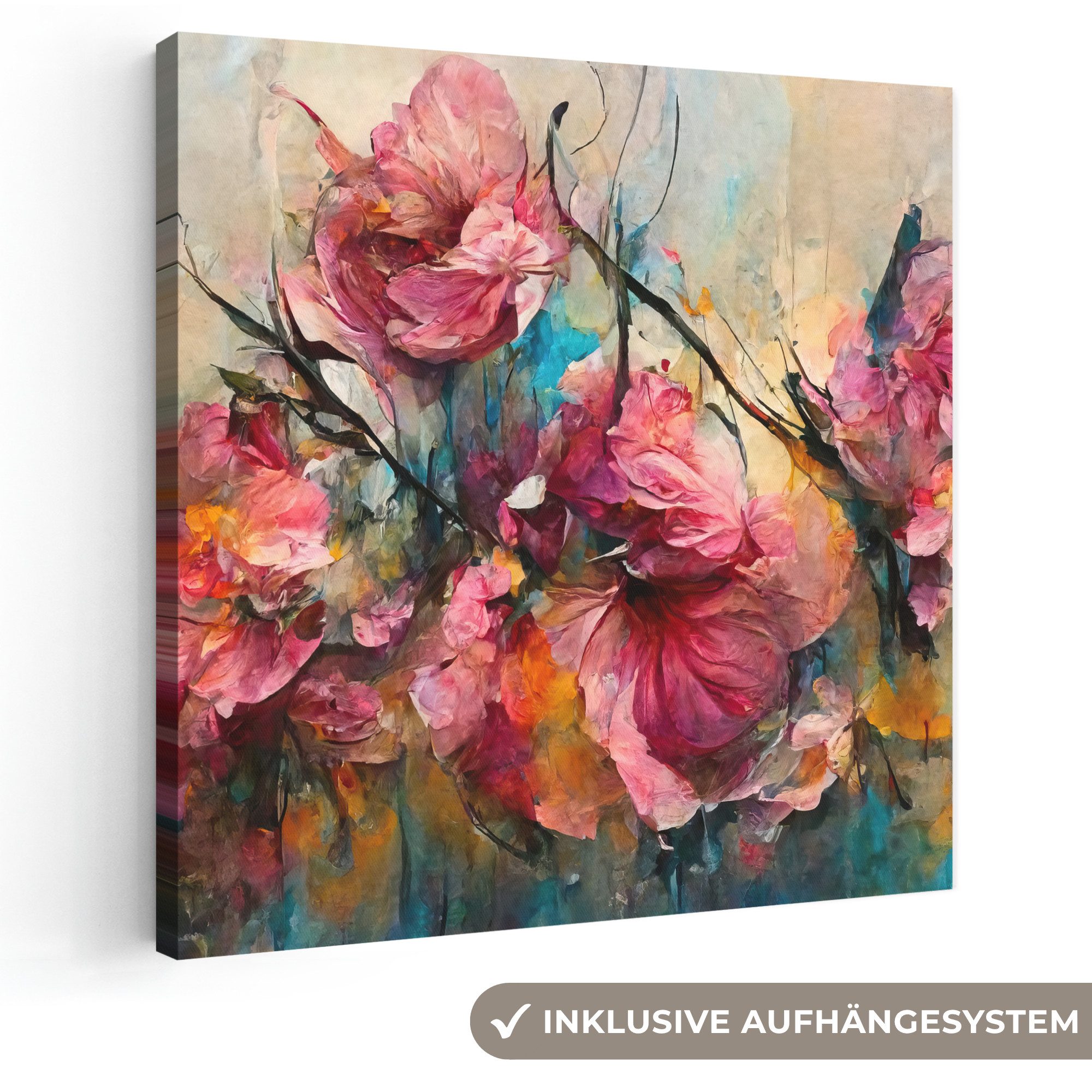 OneMillionCanvasses® Leinwandbild Kunst - Blumen - Rosa - Rosen - Natur, Fotodruck (1 St), Wandbild, Deko Schlafzimmer Wohnzimmer Flur 20x20 cm