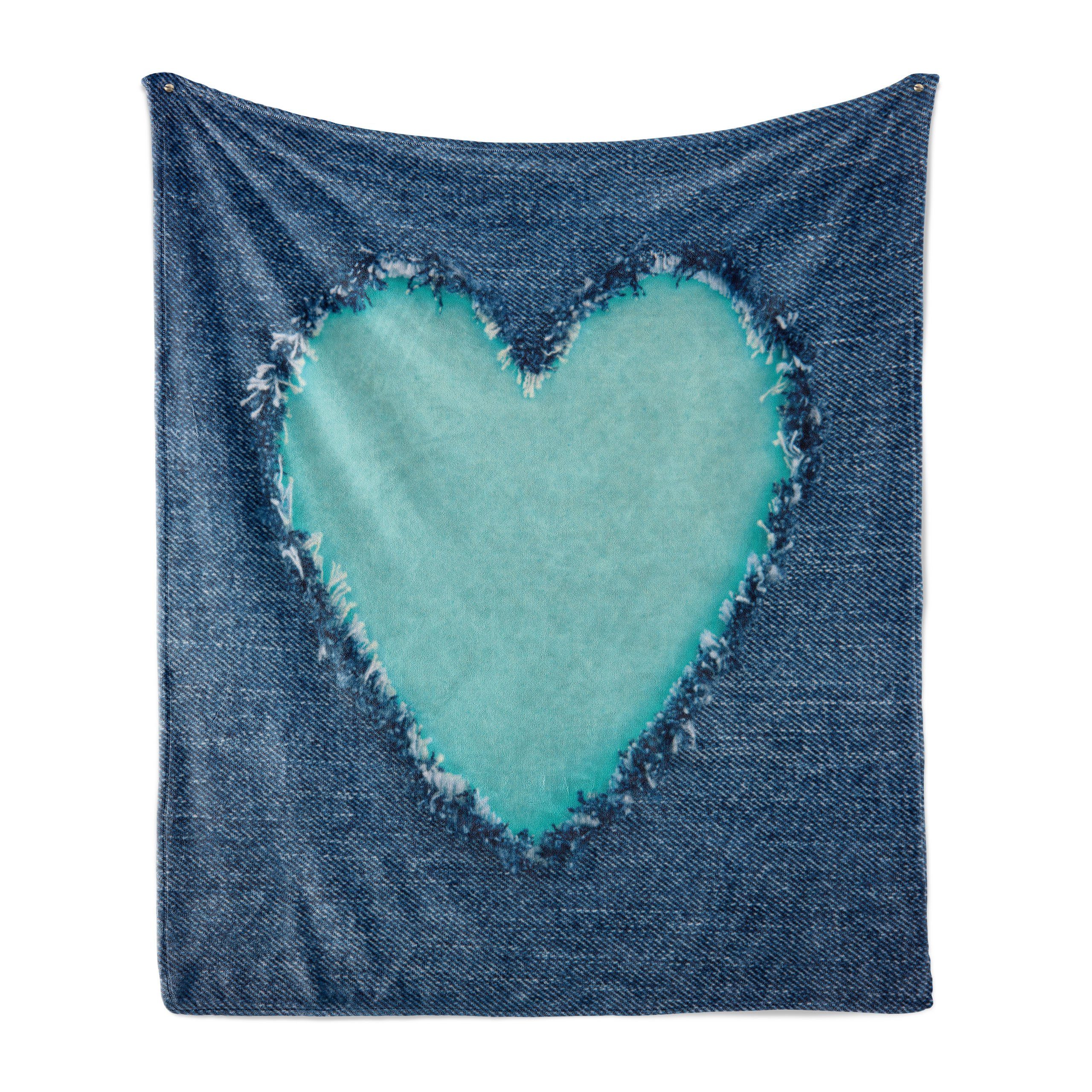 Abakuhaus, und für und Innen- Wohndecke Gemütlicher den Außenbereich, Plüsch Marine Teal Denim-Herz-Liebe