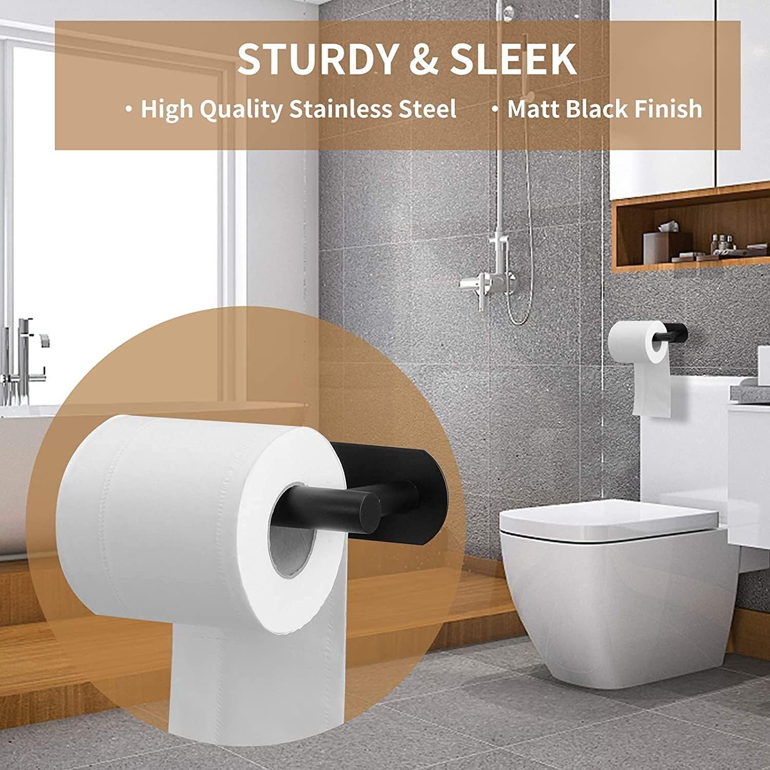 Refined Living Toilettenpapierhalter ohne Bohren Klopapierhalter selbstklebend, Edelstahl, für Bad Küche (WC Rollenhalter, Edelstahl WC Halter, Papierrollenhalt – Bild 3 von 5