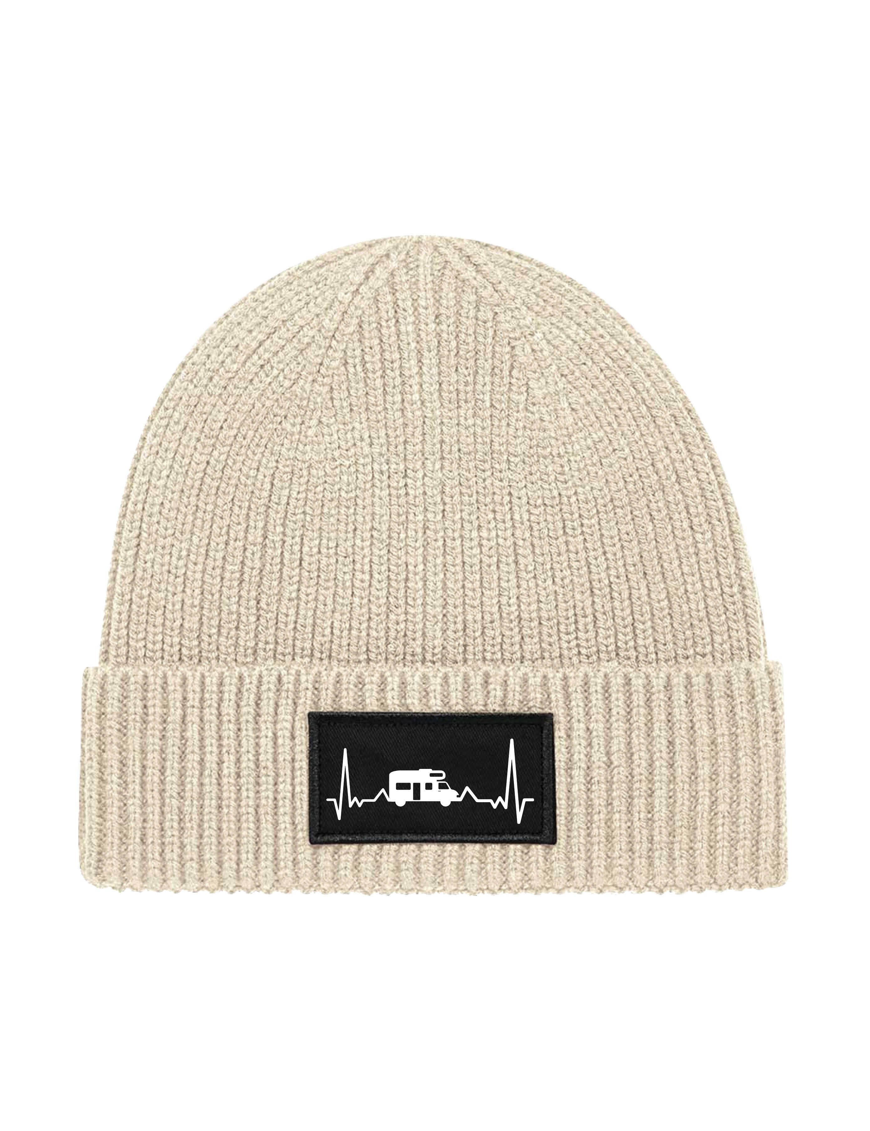 Beanie Unisex Strick Beanie Mütze mit Heartbeat Camping Aufdruck Geschenk