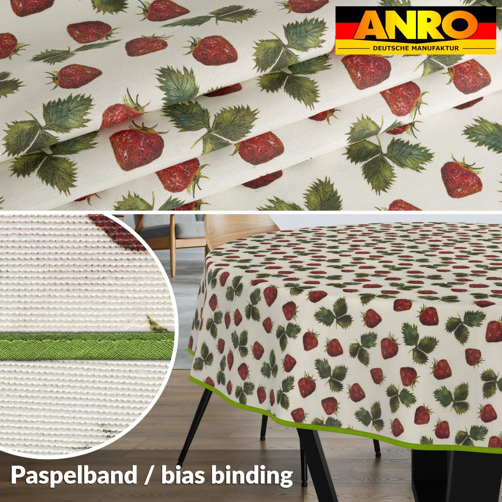 ANRO Tischdecke LANA Giovanna-Blumen Wachstuch 2.0 (Einzelstück 1-tlg), wasserabweisend Giovanna-Blumen Rot-Grün Rund 100cm