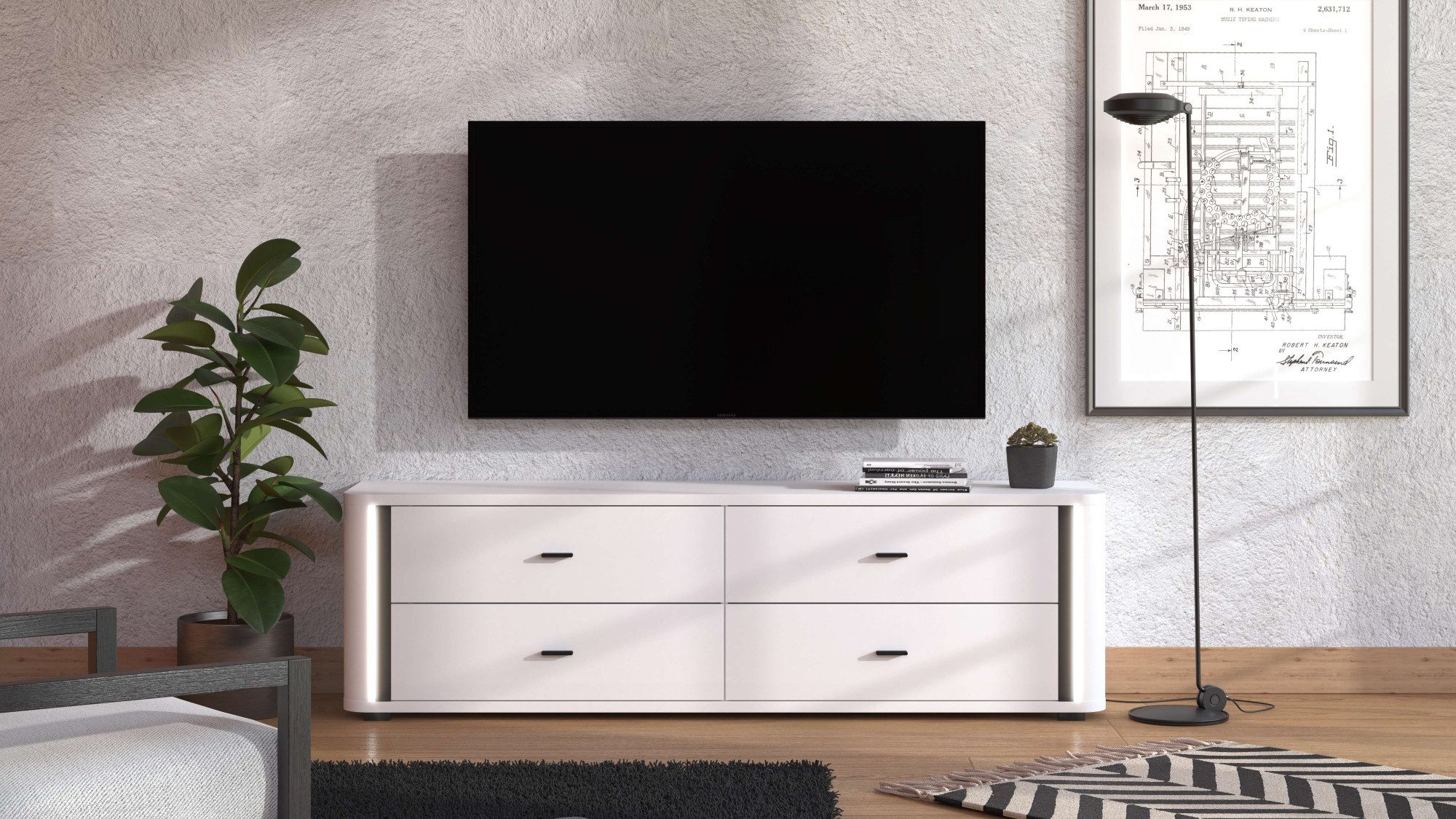 INOSIGN TV-Bank York, TV-Kommode, TV-Schrank, TV-Bank, mit 4 geräumigen Schubladen, Breite 176,5 cm, wandmontage