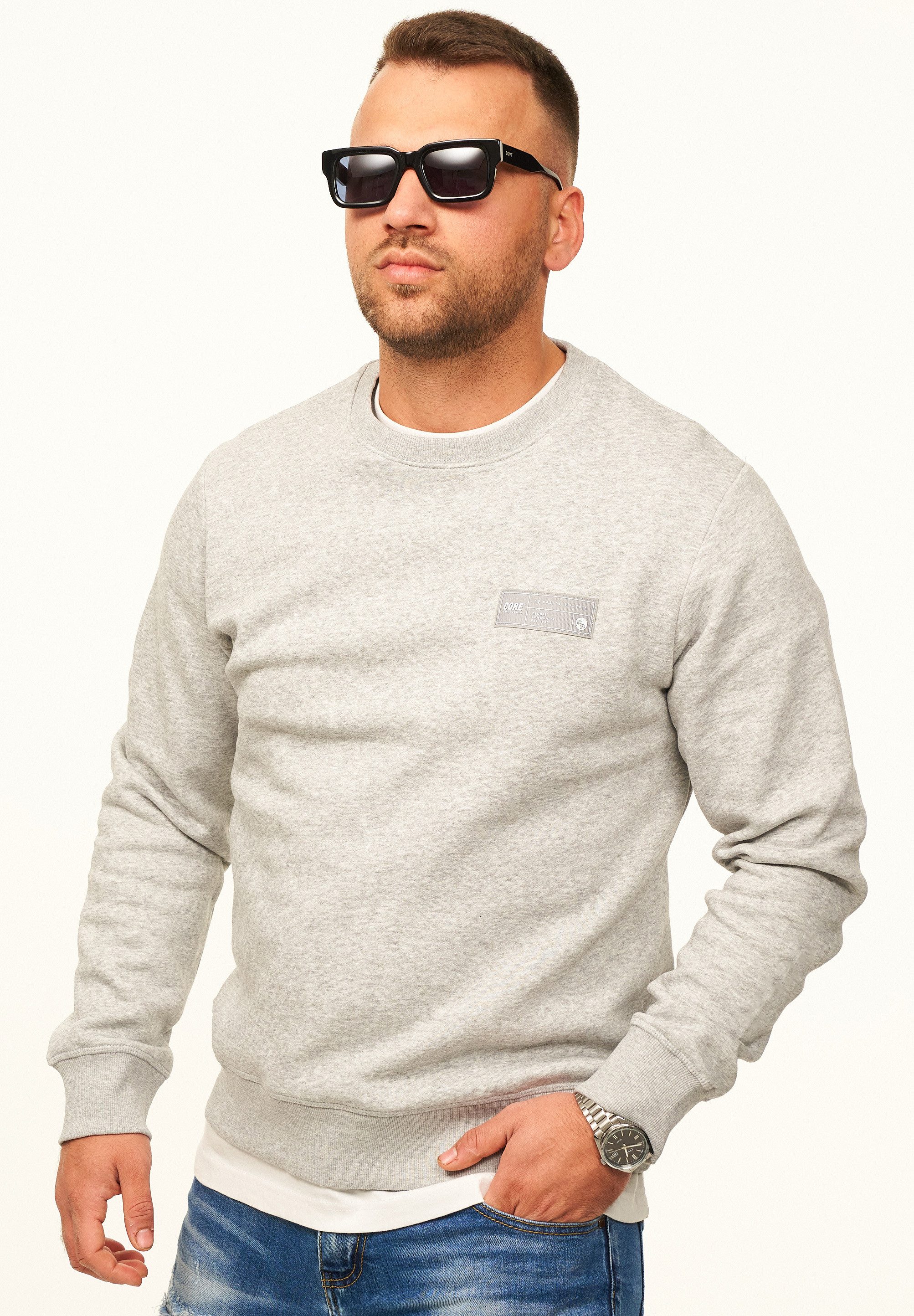 Jack & Jones Sweatshirt Pullover - Rundhalspullover mit Crew-Neck im Regular Fit für Herren Männer Sweatpullover mit Logo-Patch aus Baumwollmischung