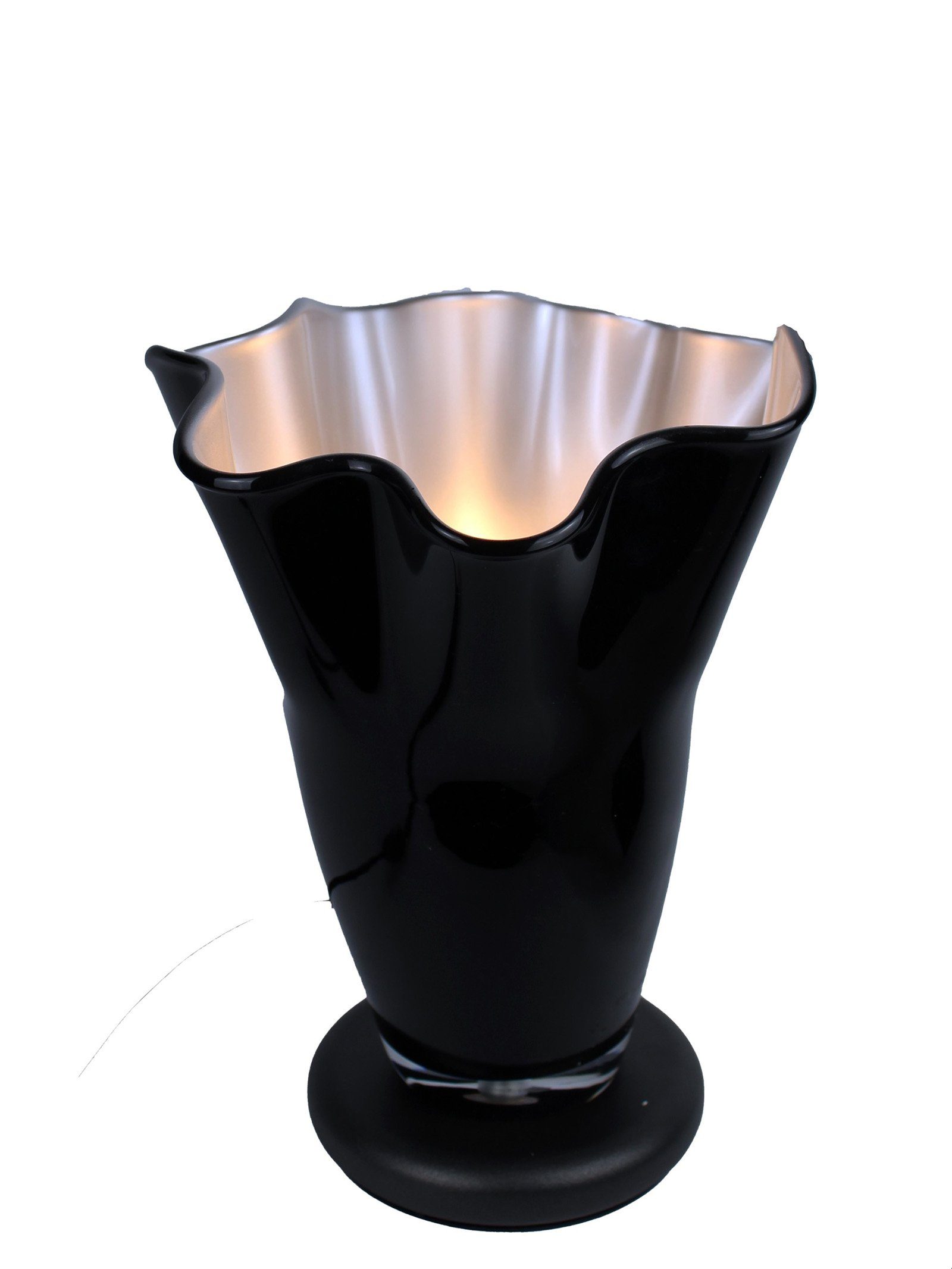 Signature Home Collection Tischleuchte Tischlampe Glas gewellt indirektes Licht mit Sockel Glaslampe, ohne Leuchtmittel, warmweiß, nach oben strahlend ohne zu Blenden schwarz-silber