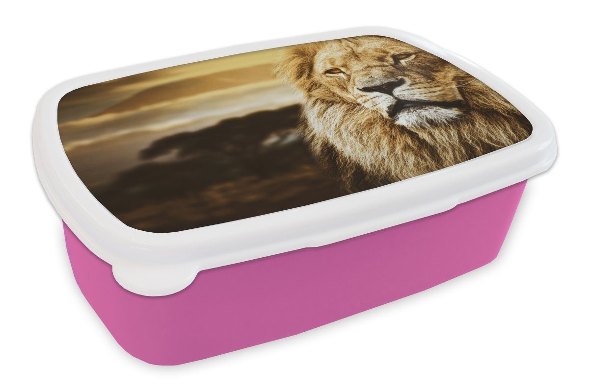 Kinder, für - Mädchen, Brotdose Snackbox, Lunchbox Brotbox (2-tlg), Wildes MuchoWow Afrika, Sonnenuntergang Kunststoff - Tier Kunststoff, rosa Erwachsene,