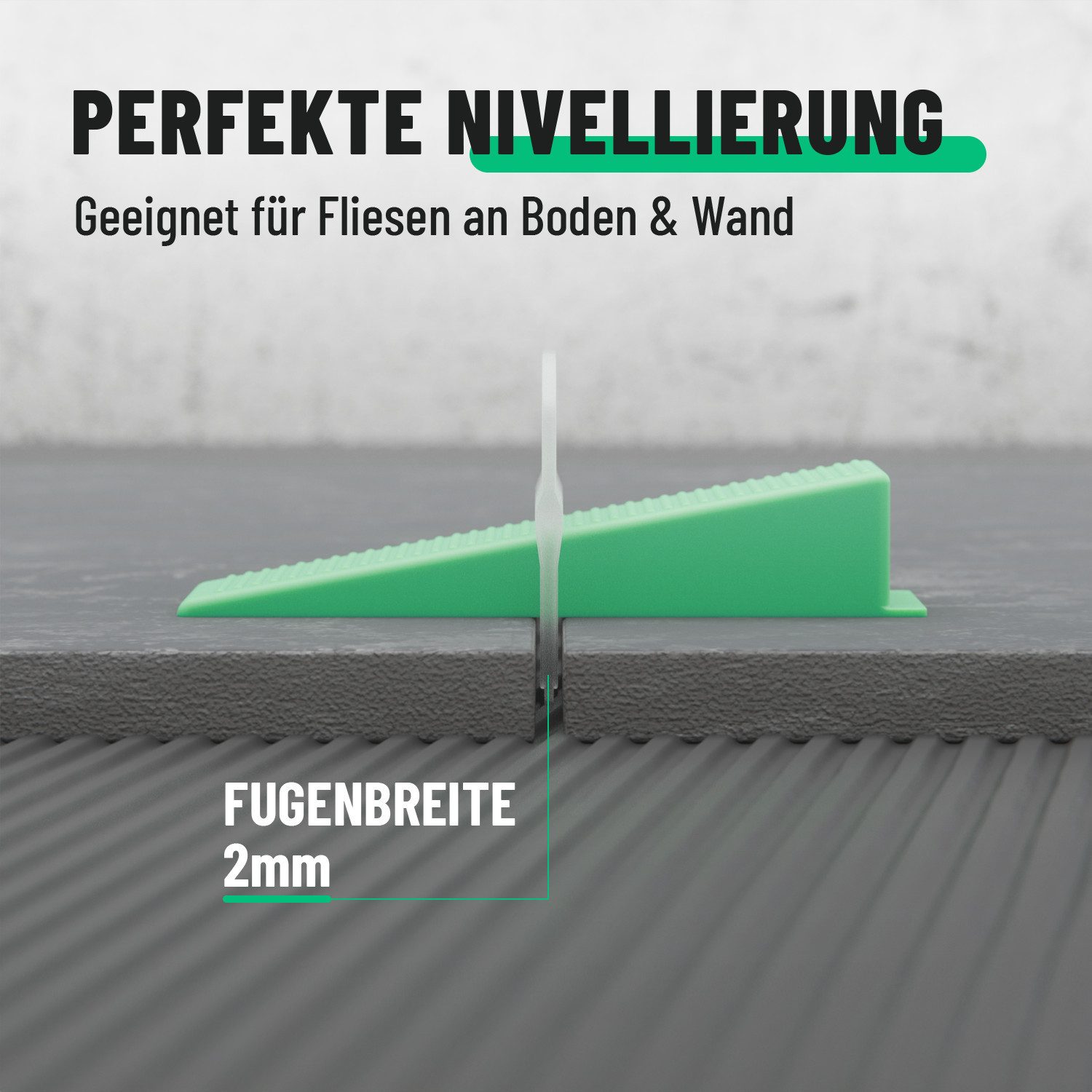 greate. Nivelliersystem 2100-teiliges Fliesen Nivelliersystem 2mm - Fliesenverlegehilfe Set (2100-St) – Bild 3 von 5