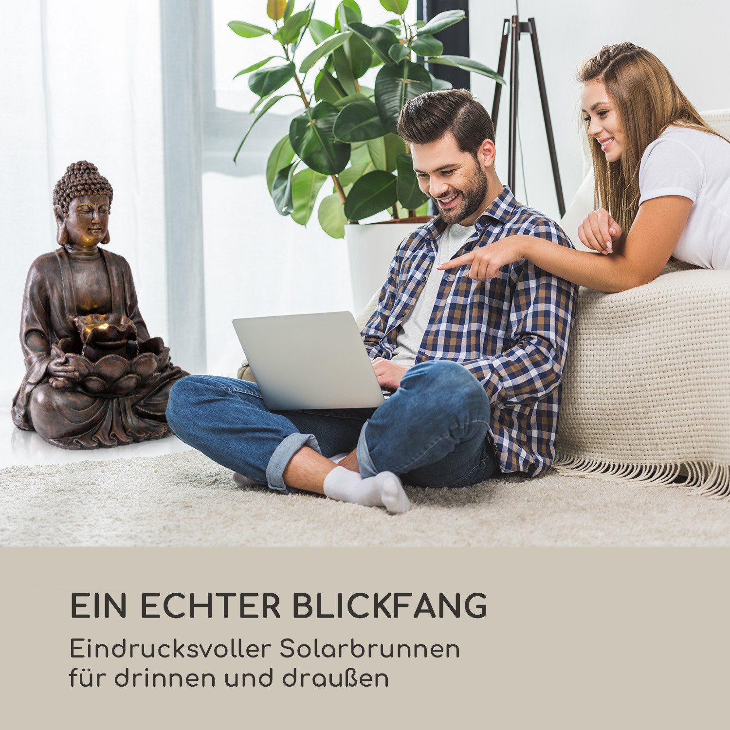 Blumfeldt Dharma solar water feature (set, solar panel, LED lighting and connection material), spring room decorative fountain LED lighting terrace solar outdoor