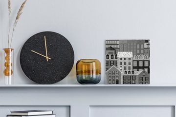 OneMillionCanvasses® Leinwandbild Muster der Häuser in der Stadt - schwarz und weiß, (1 St), Leinwand Bilder für Wohnzimmer Schlafzimmer