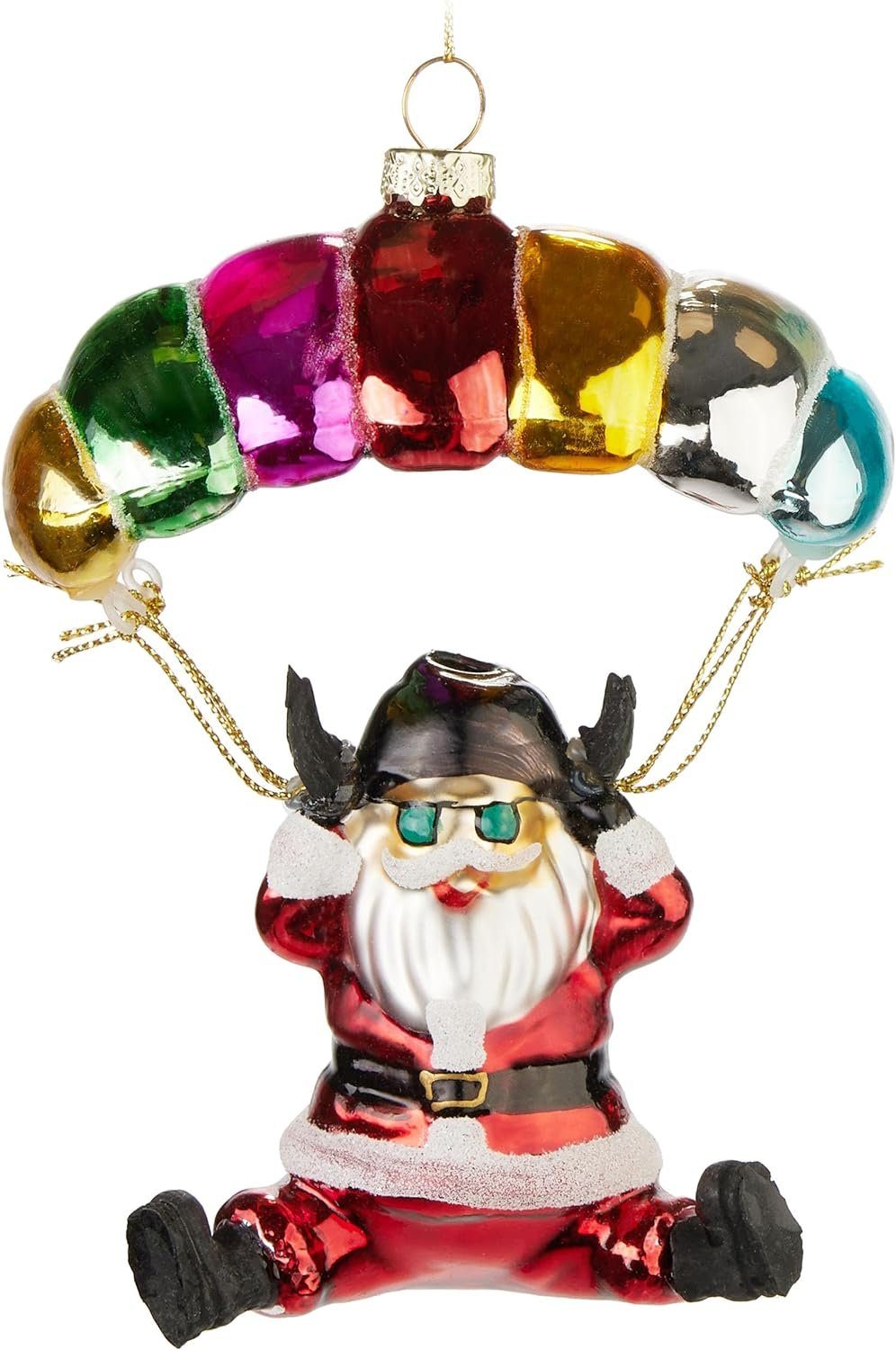 Weihnachtsbaumkugel Weihnachtsmann mit Fallschirm - Handbemalte Weihnachtskugel aus Glas