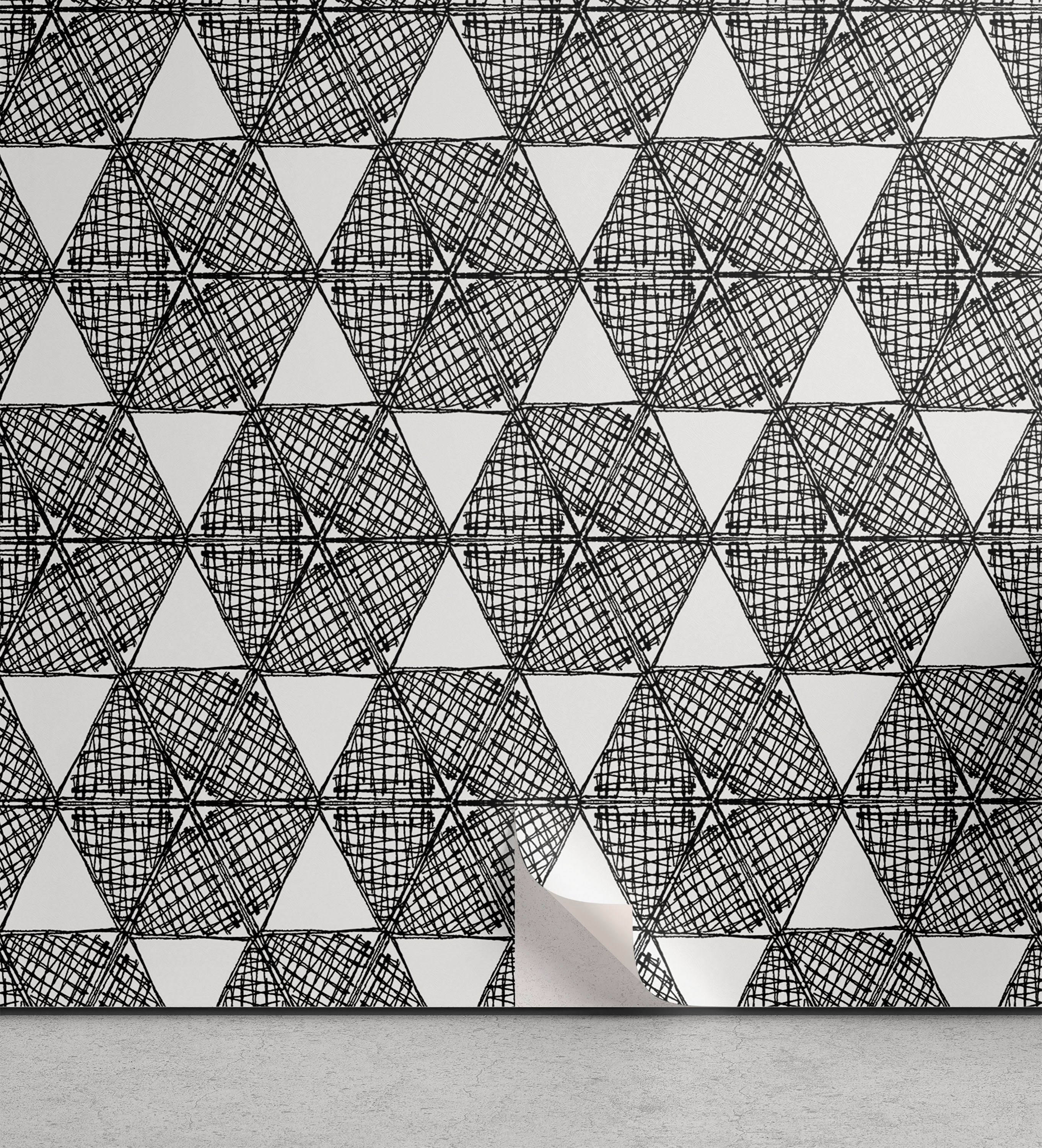 Abakuhaus Vinyltapete selbstklebendes Wohnzimmer Küchenakzent, Schwarz und weiß Geometrische Figur