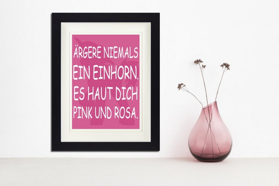 1art1 Bild mit Rahmen Einhörner - Ärgere Niemals Ein Einhorn Es Schlägt  Dich Pink Und Rosa