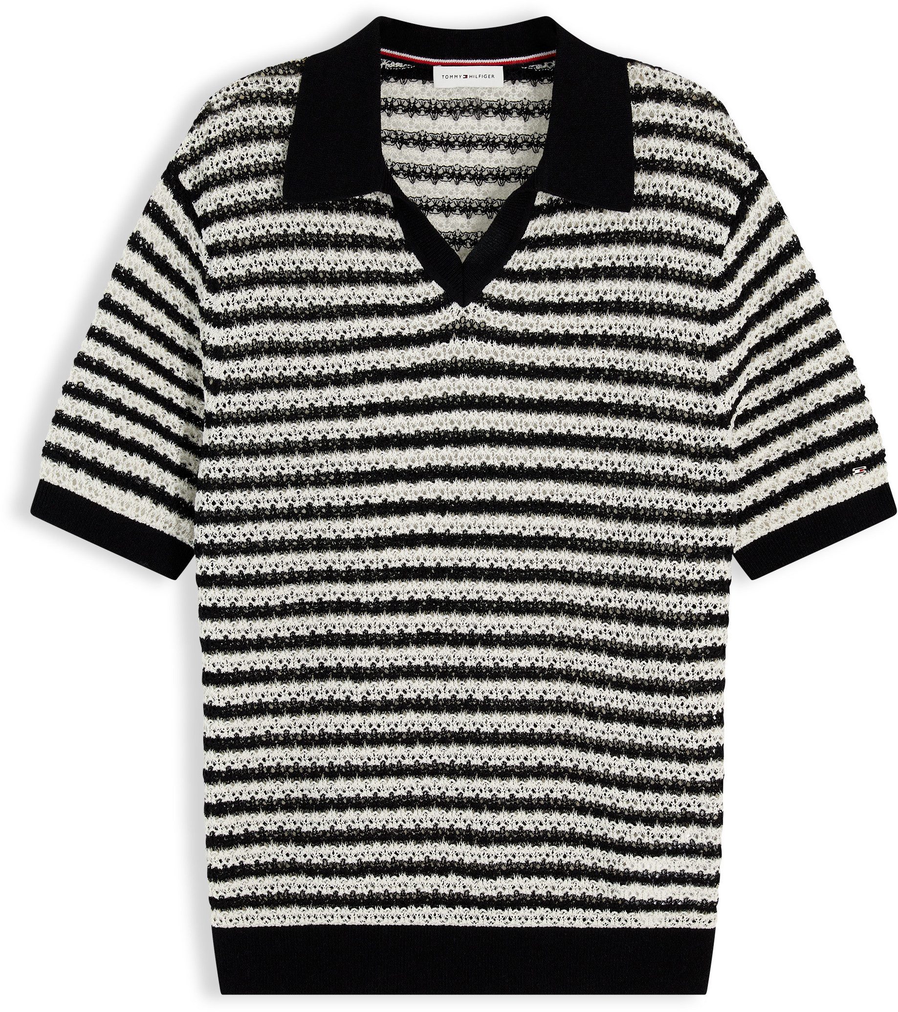 Tommy Hilfiger Polokragenpullover POINTELLE V-NK POLO SS Baumwollmischung, Polokragen
