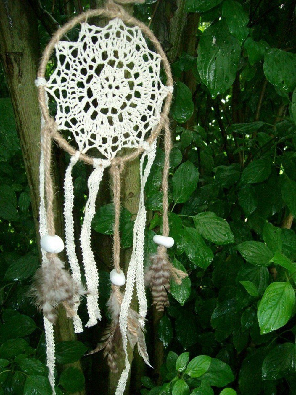 Deko-Impression Traumfänger Traumfänger Dreams natur Jute Leinen Federn Feng Shui (1 St)