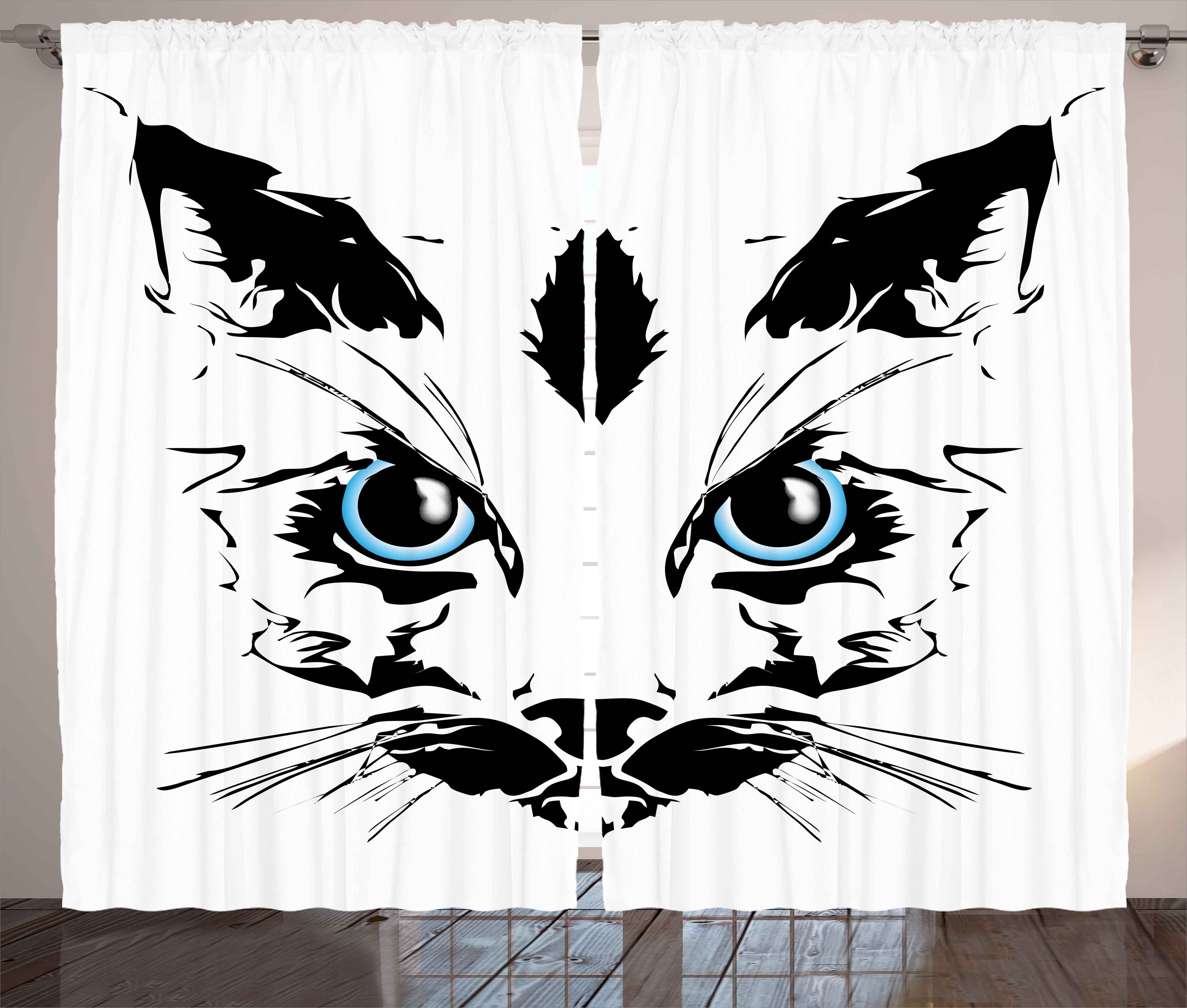 Gardine Schlafzimmer Kräuselband Vorhang mit Schlaufen und Haken, Abakuhaus, Tier Big Cat Face Pet Sketchy