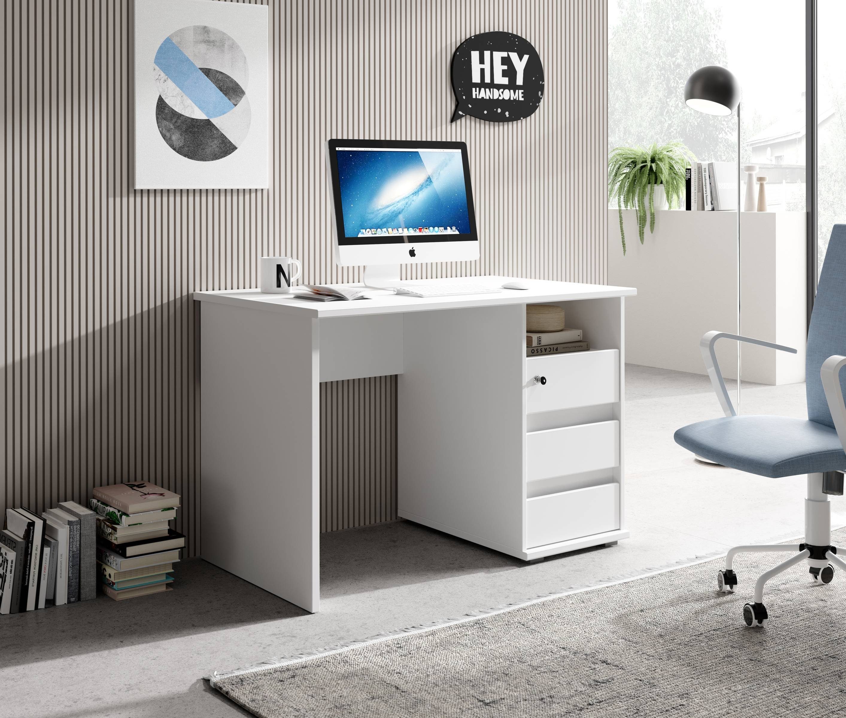 PREISBRECHER Schreibtisch Flinn, in Weiß matt mit 3 Schubladen. Abmessungen (BxHxT) 110x75x65 cm