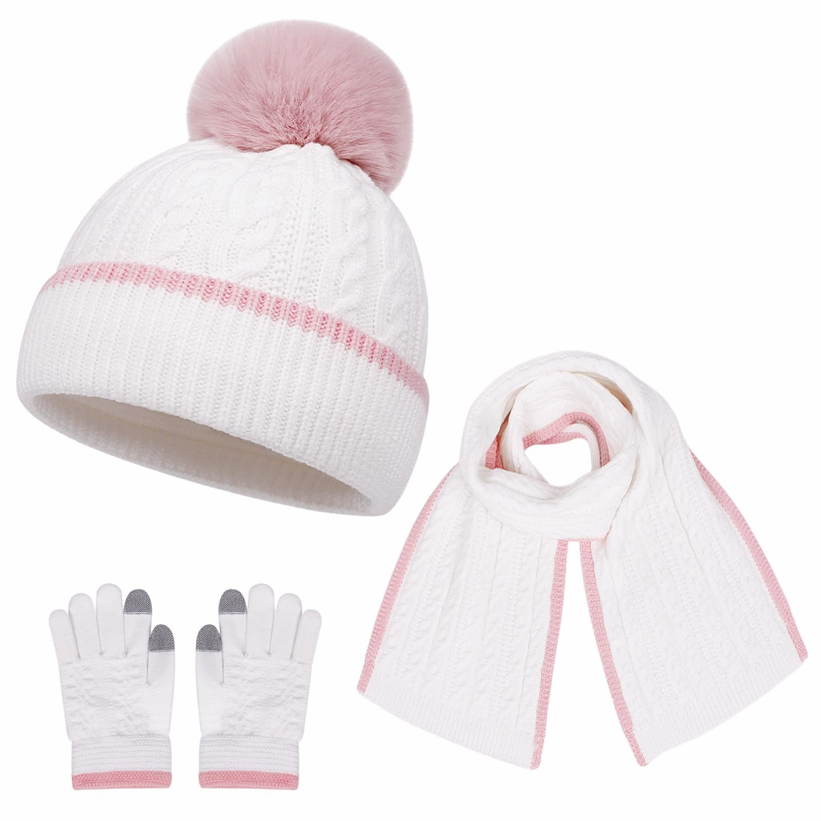 Zaewry Mütze & Schal Mütze schal handschuh set kinder,Gestrickt Warm Set für 3-8 Jahre Jungen Mädchen, für Outdoor-Sport