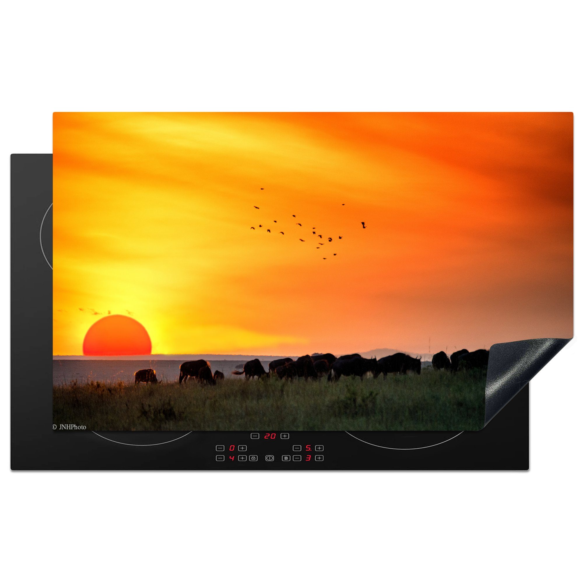 MuchoWow Herdblende-/Abdeckplatte Sonnenuntergang mit sehr schönem Himmel im Serengeti-Nationalpark, Vinyl, (1 tlg), 83x51 cm, Ceranfeldabdeckung, Arbeitsplatte für küche