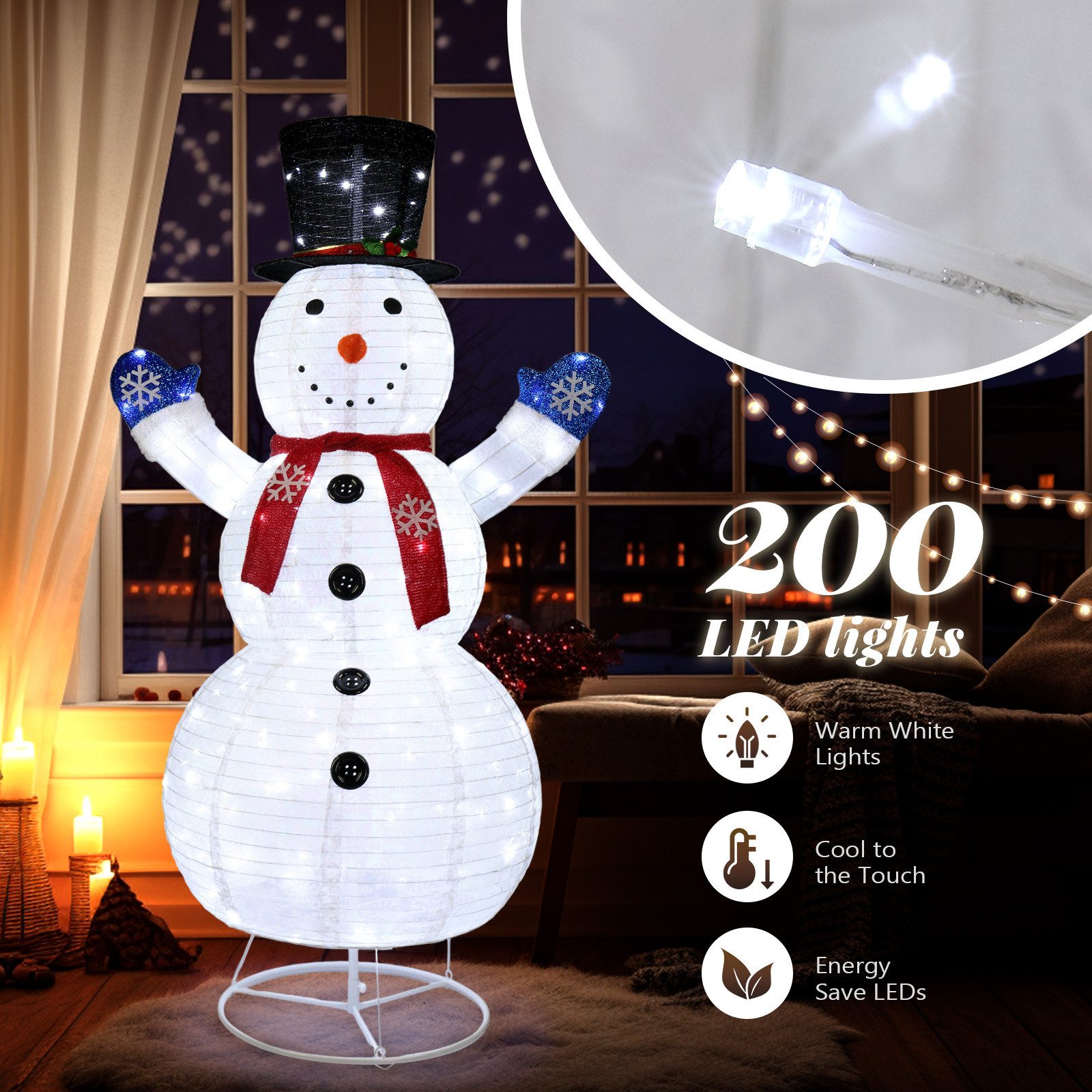 LALAHO Schneemann LED-Schneemann Weihnachten deko, 180cm mit 200 LEDs Weihnachtsbeleuchtung für Innen und Außen
