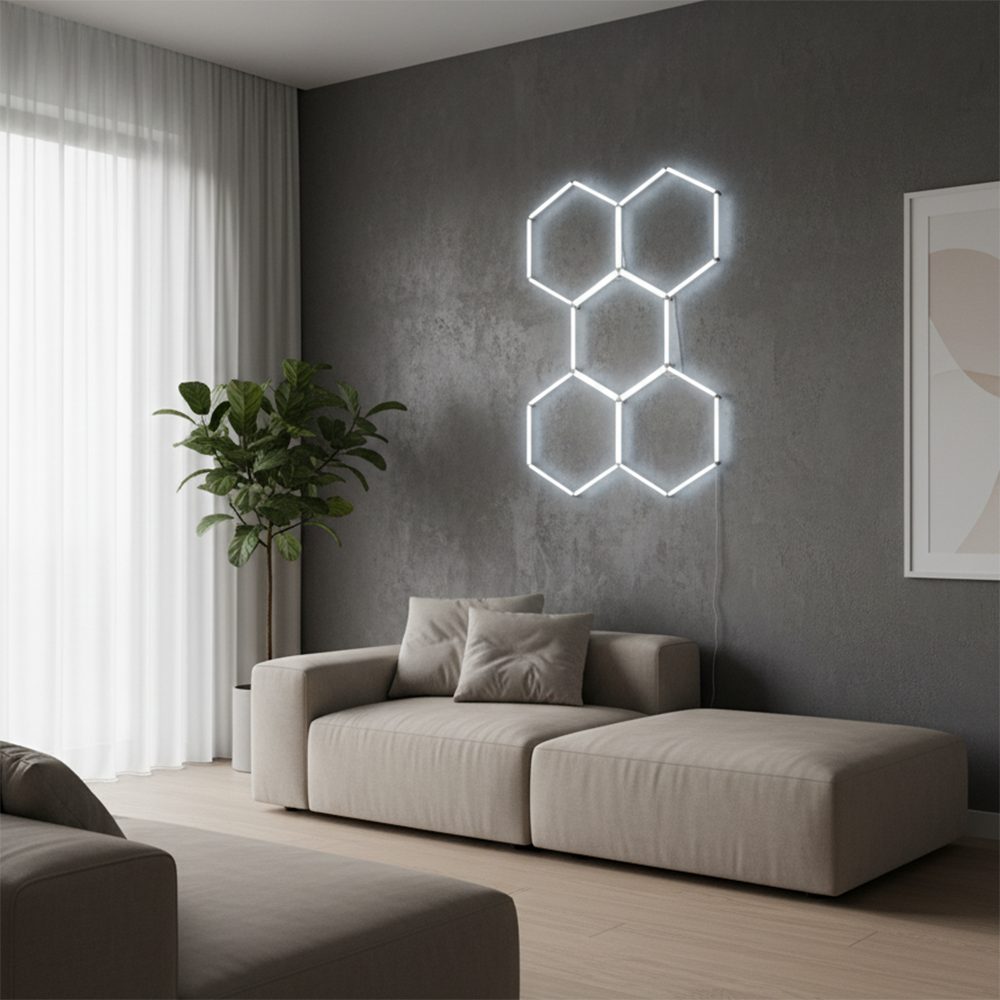 LUXULA LED Deckenleuchte Hexagon Form, LED fest integriert, Tageslichtweiß, erweiterbare sechseckige Deckenlampe