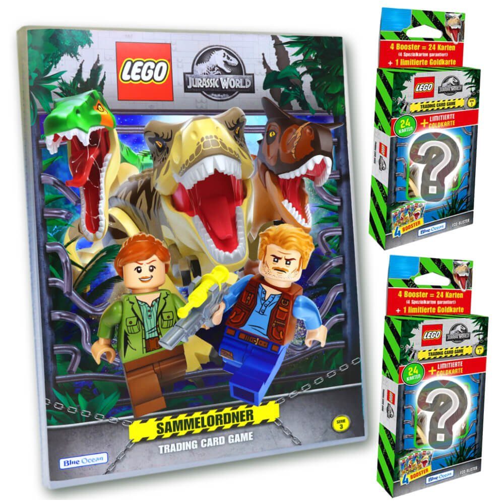 Blue Ocean Sammelkarte Lego Jurassic World 3 Karten - Sammelkarten Trading Cards (2023) - 1, Lego Jurassic World Serie 3 - 1 Mappe + 2 Blister Karten