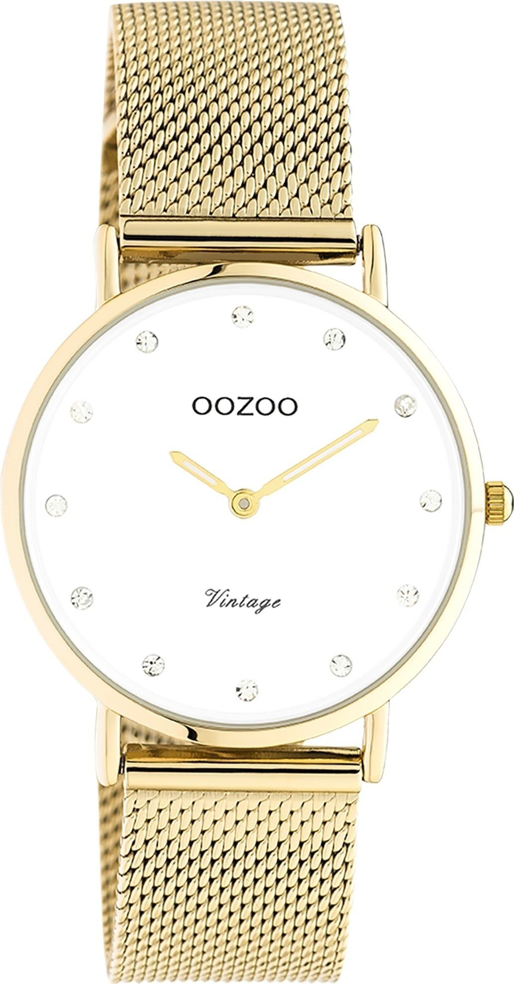 OOZOO Quarzuhr Oozoo Unisex Armbanduhr gold Analog, Damen, Herrenuhr rund, mittel (ca 32mm) Edelstahlarmband, ElegantStyle