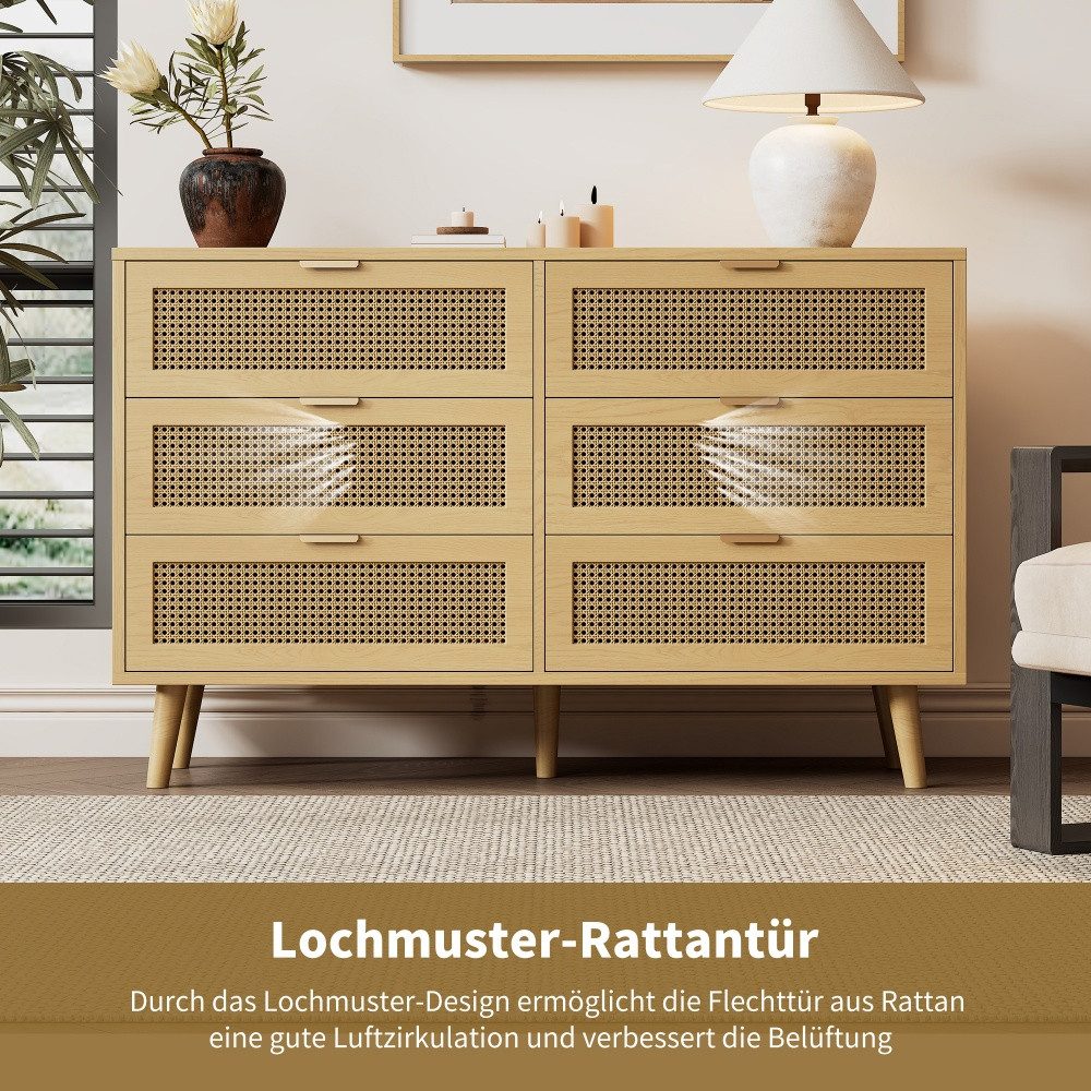 Schubkastenkommode Kommode, Sideboard, Aufbewahrungsschrank, Rattan-Schranktür