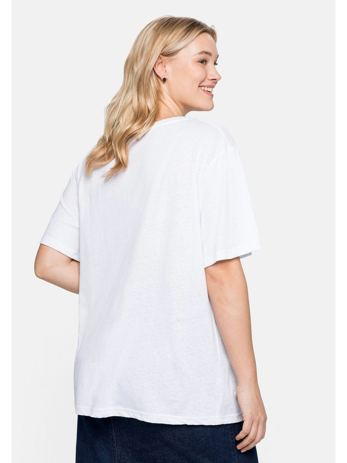 Sheego T-Shirt Große edlem Größen weiß aus Leinen-Viskose-Mix