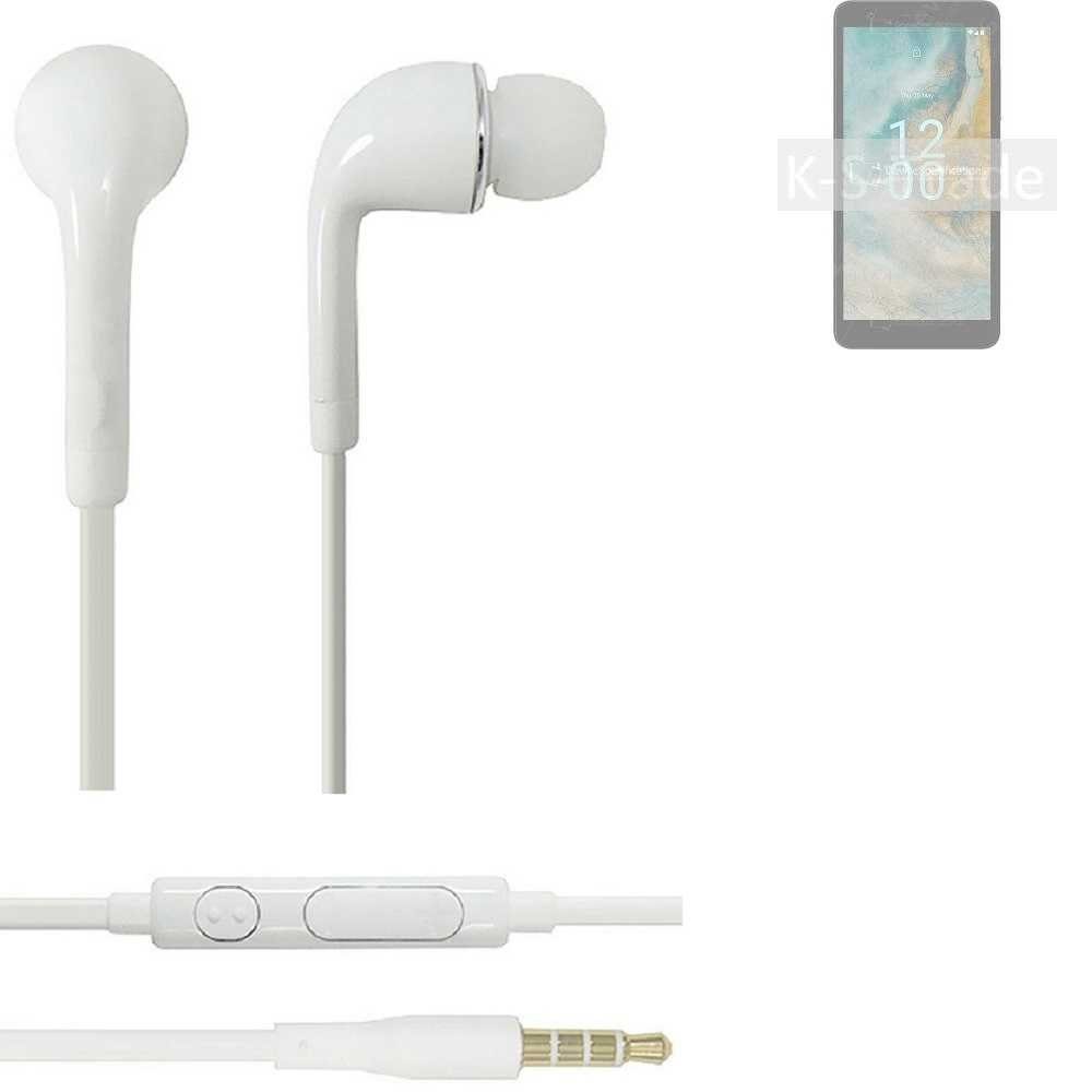 K-S-Trade für Nokia C02 In-Ear-Kopfhörer (Kopfhörer Headset mit Mikrofon u Lautstärkeregler weiß 3,5mm) | In-Ear-Kopfhörer