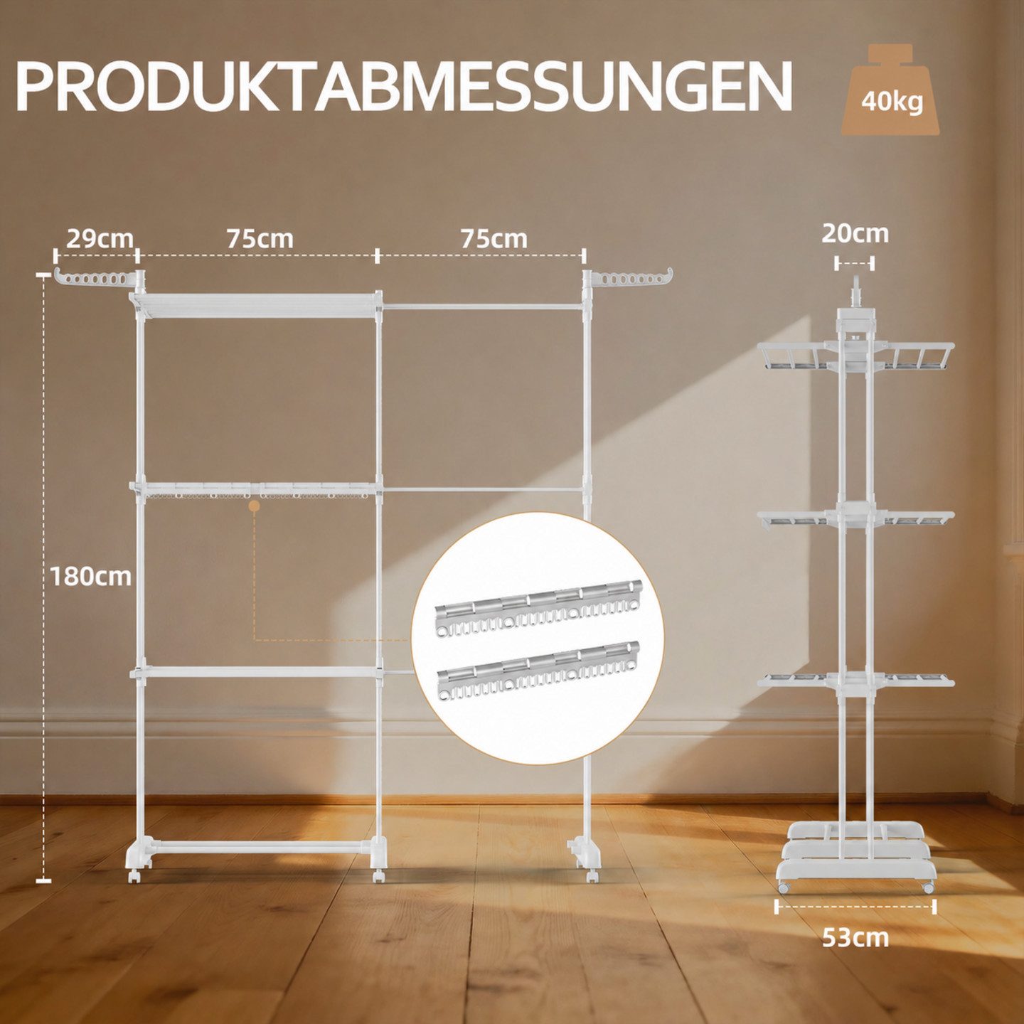 Huracan Wäscheständer Turm 2in1 Klappbar, Wäscheturm, Turmwäscheständer Hoch, Flügelwäscheständer Clothes, 3 Etagen