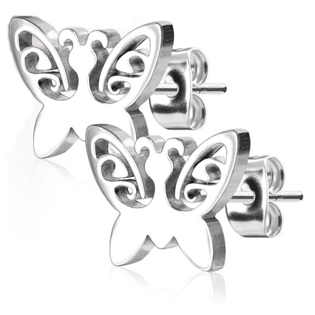 Ohrring-Set Ohrstecker silberner Schmetterling aus Edelstahl Unisex