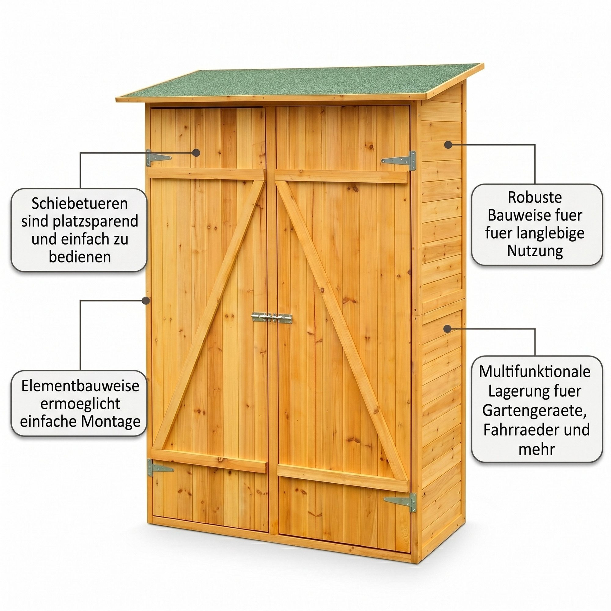 Mucola Gerätehaus Gerätehaus Geräteschuppen Gartenschrank Geräteschrank Holz Gartenhaus, BxT: 140x75 cm, (Stück, Premium-Gartenschrank), Witterungsbeständig – Bild 5 von 5