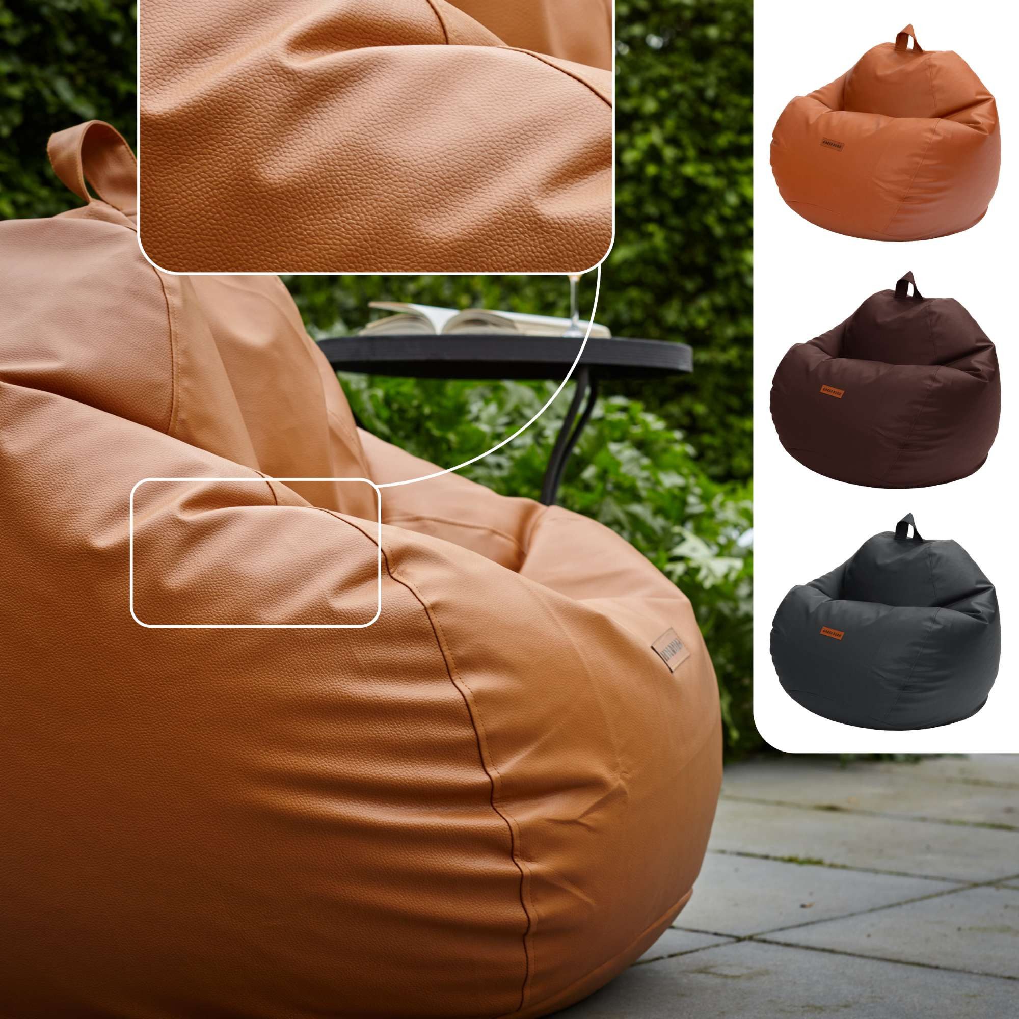 Green Bean Sitzsack Sitzsack Kunstleder Scoop Indoor (Indoor und Outdoor, abwaschbarer Bezug), Bean Bag Sitzkissen Sitzpuff Sitzsessel Bodenkissen Lounge – Bild 2 von 5