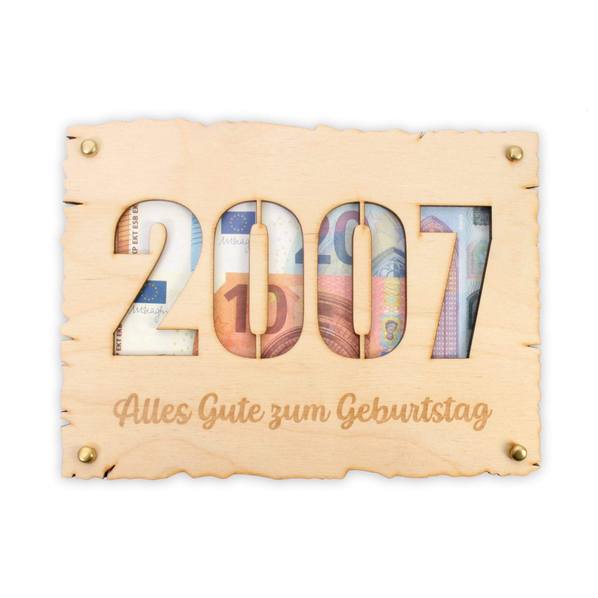 Kreative Feder Glückwunschkarte Glückwunsch-Karte zum Geburtstag aus Holz - „Jahrgang“, DIY Holzkarte für Geldgeschenke; Größe ca. 14,6 x 19,7cm