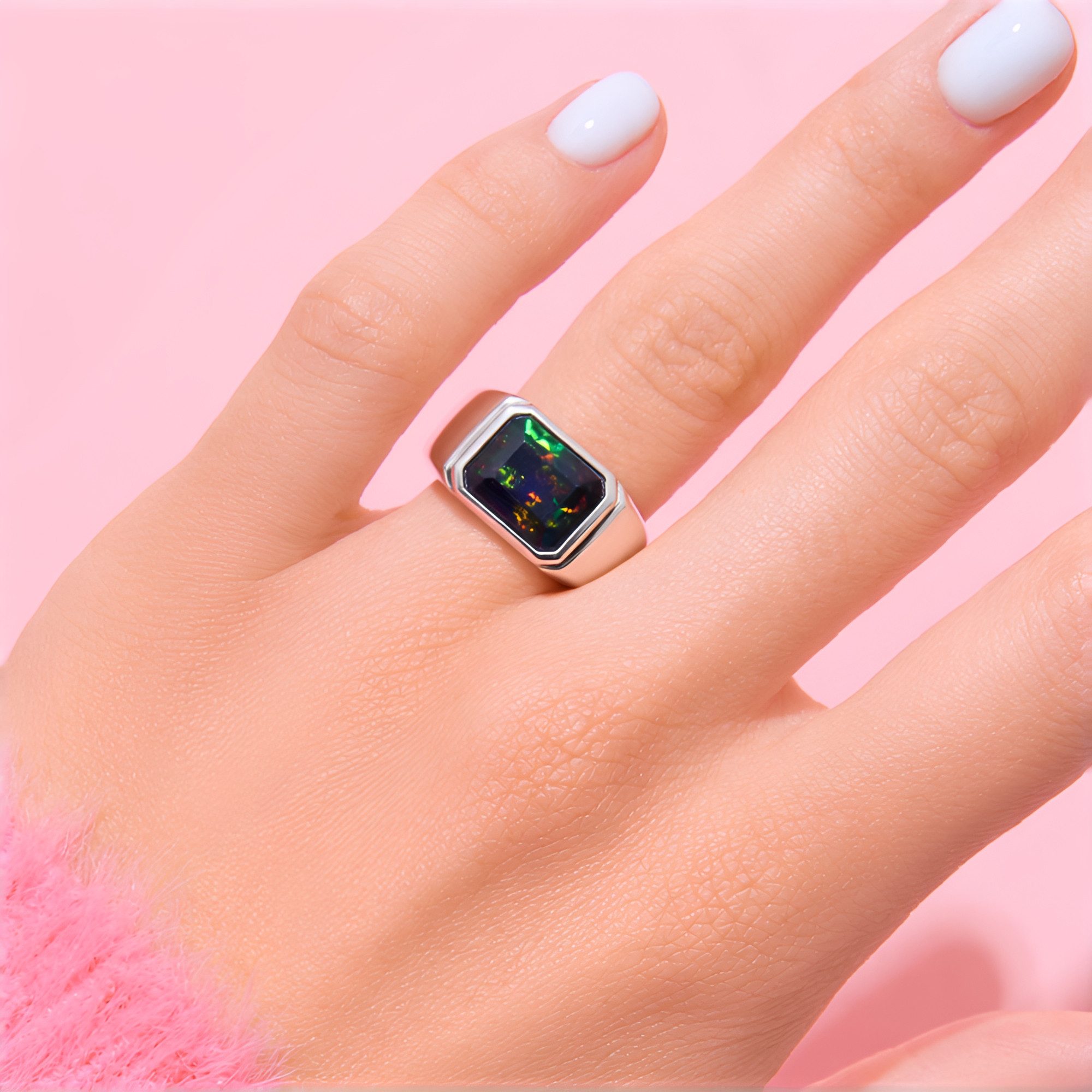 Cavill Solitärring Cavill 2,12 ct Opal Ring Sterlingsilber platinierter Farbspiel (1-tlg)