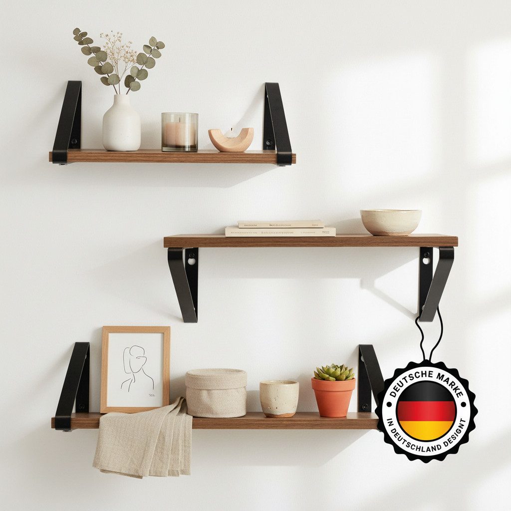 Kyto Wandregal Kyto Wandregal Set – 3er-Set Schweberegale aus Metall mit Holzplatten