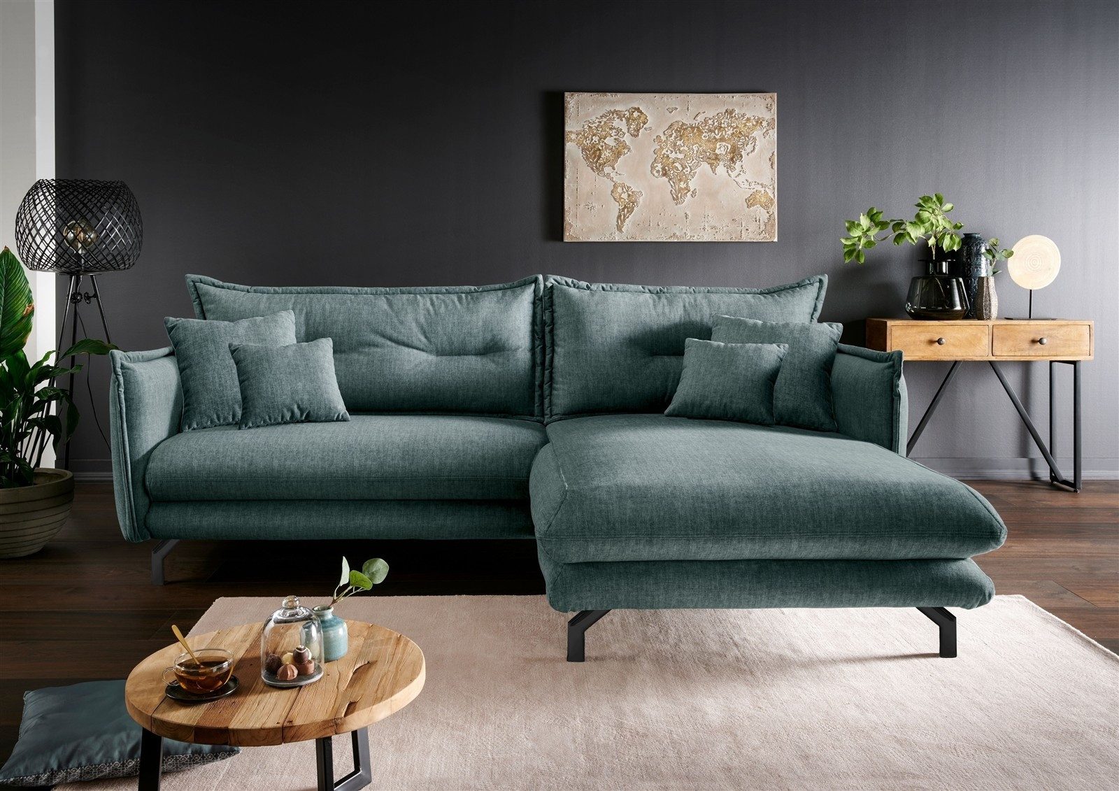 freiraum Polsterecke Launce, verstellbare Armlehnen, Zier-Wendekissen, Ocean - 255x94x180cm (BxHxT)