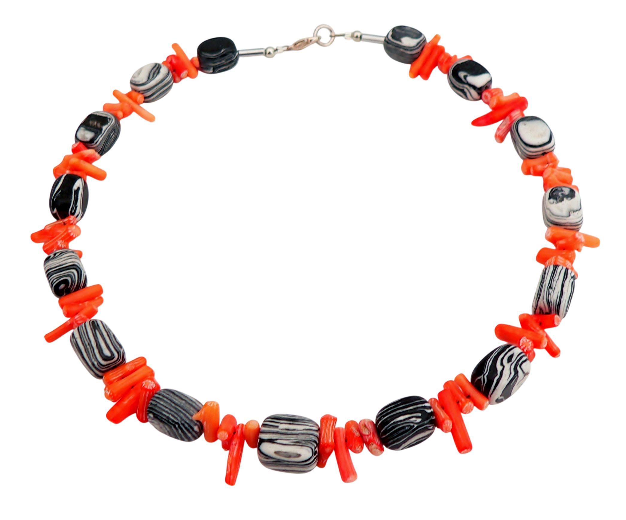 traumschmuck Statementkette 200b Halskette Statementkette Edelstein Malachit Korallensplitter (inkl Schmuckbox), handgefertigt, Made in Germany