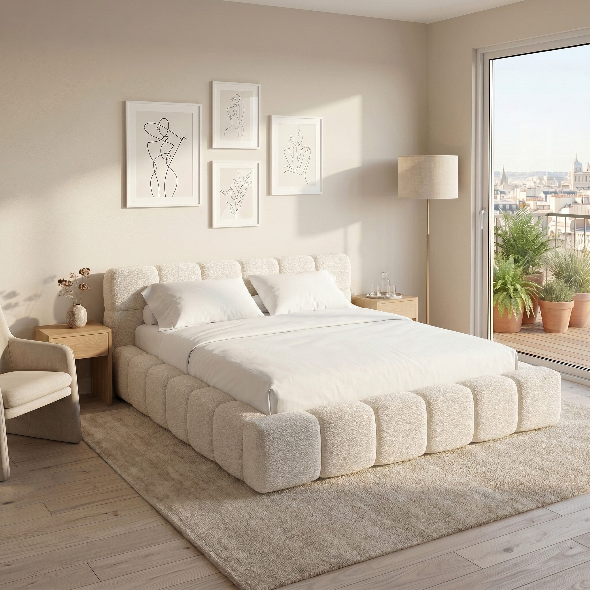 Muffo Polsterbett mit Bettkasten AMITY mit Lattenrost Boucle Stoff (Beige, Olivegrün, Grau und mehr, Doppelbett 140x200 / 160x200 / 180x200 / 200x200 cm), mit Kopfteil Frei Verwendungsstelle