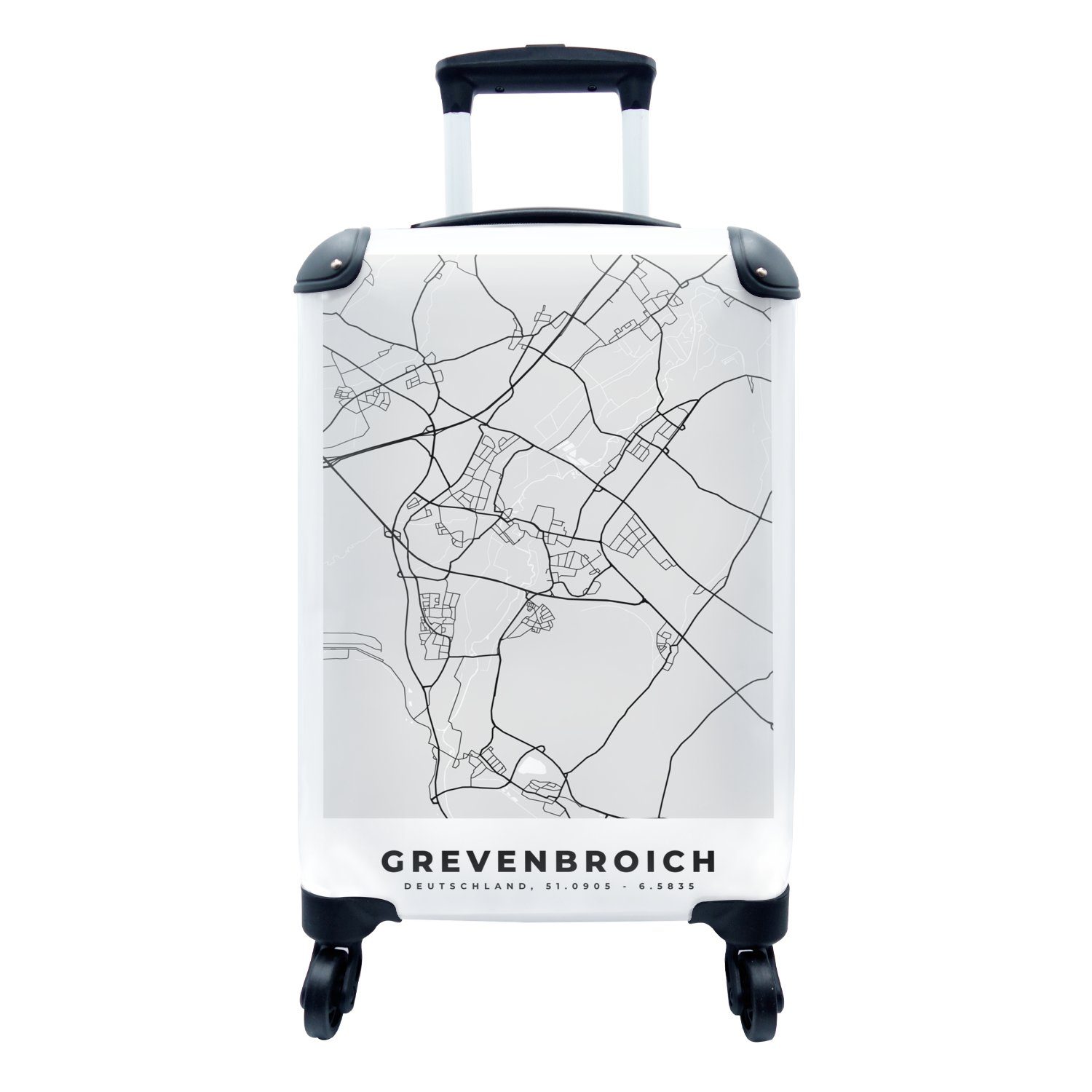 MuchoWow Handgepäckkoffer Deutschland Stadtplan, Grevenbroich- Reisekoffer Ferien, Reisetasche 4 Handgepäck mit Karte - für - Trolley, Rollen, rollen