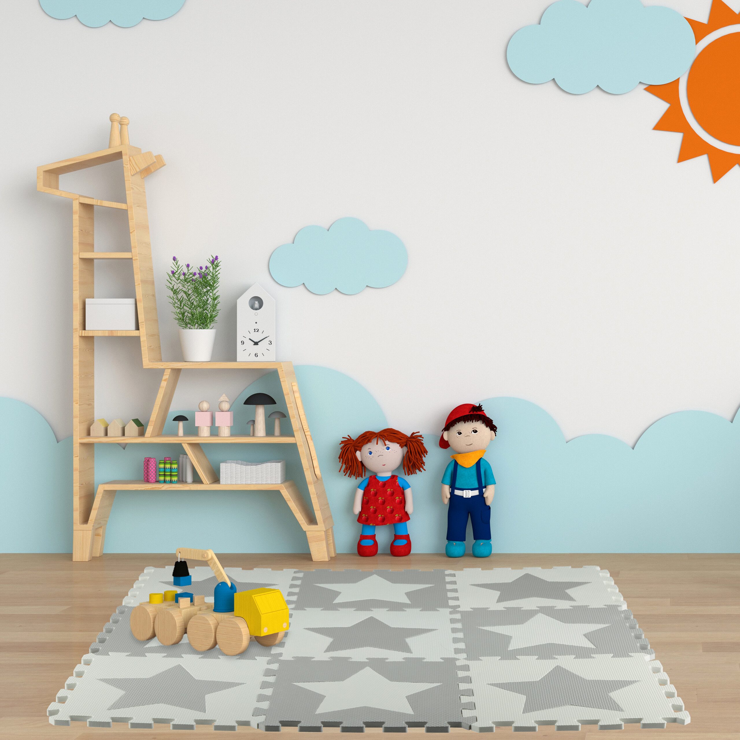 relaxdays Spielmatte Puzzlematte Sterne hellgrau (Set, 9-St., Puzzlematte a günstig online kaufen