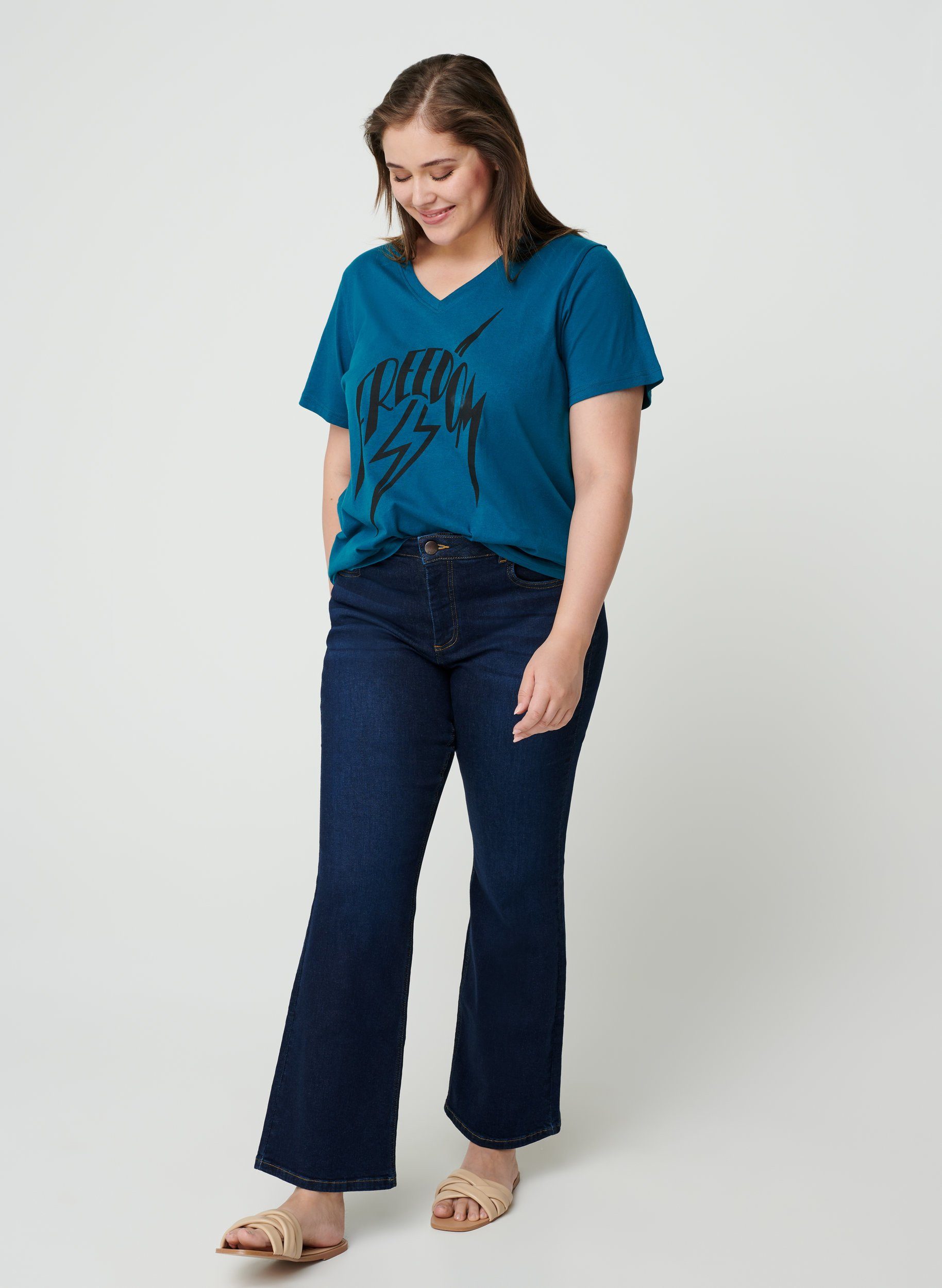 Zizzi T-Shirt Große Größen Damen Baumwoll T Shirt mit Print und V Ausschnitt  online kaufen | OTTO