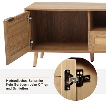 HAUSS SPLOE TV-Schrank TV-Tisch Beistellschrank Sideboard (TV-Konsolentisch,200*37*49cm) mit massiven Holzfüßen, Geflochtener Rattan-TV-Boards
