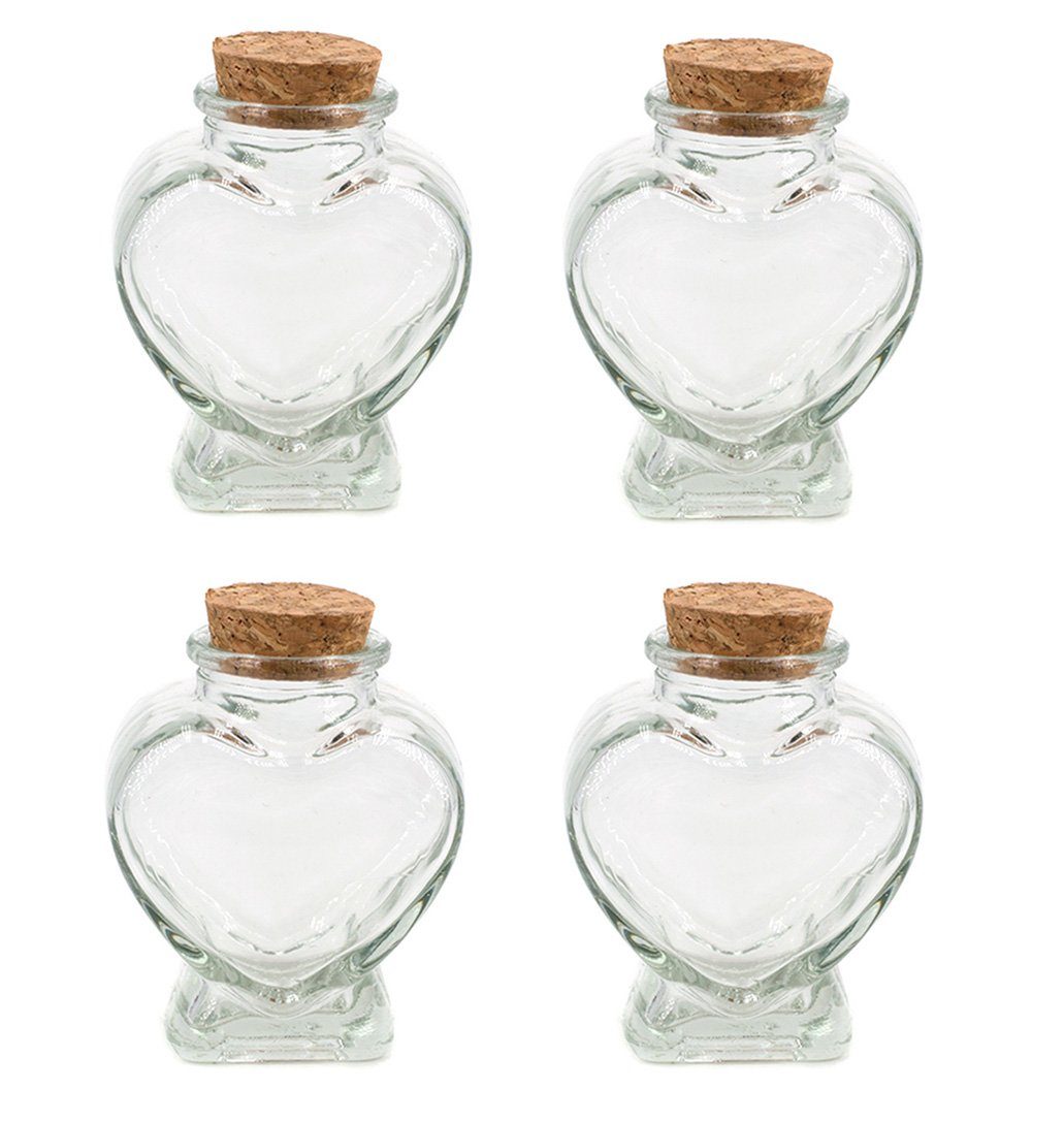 klar 8cm Herz Set Creativery mit Deko-Glas, Glasflaschen Korken transparent 4er Form 70ml,