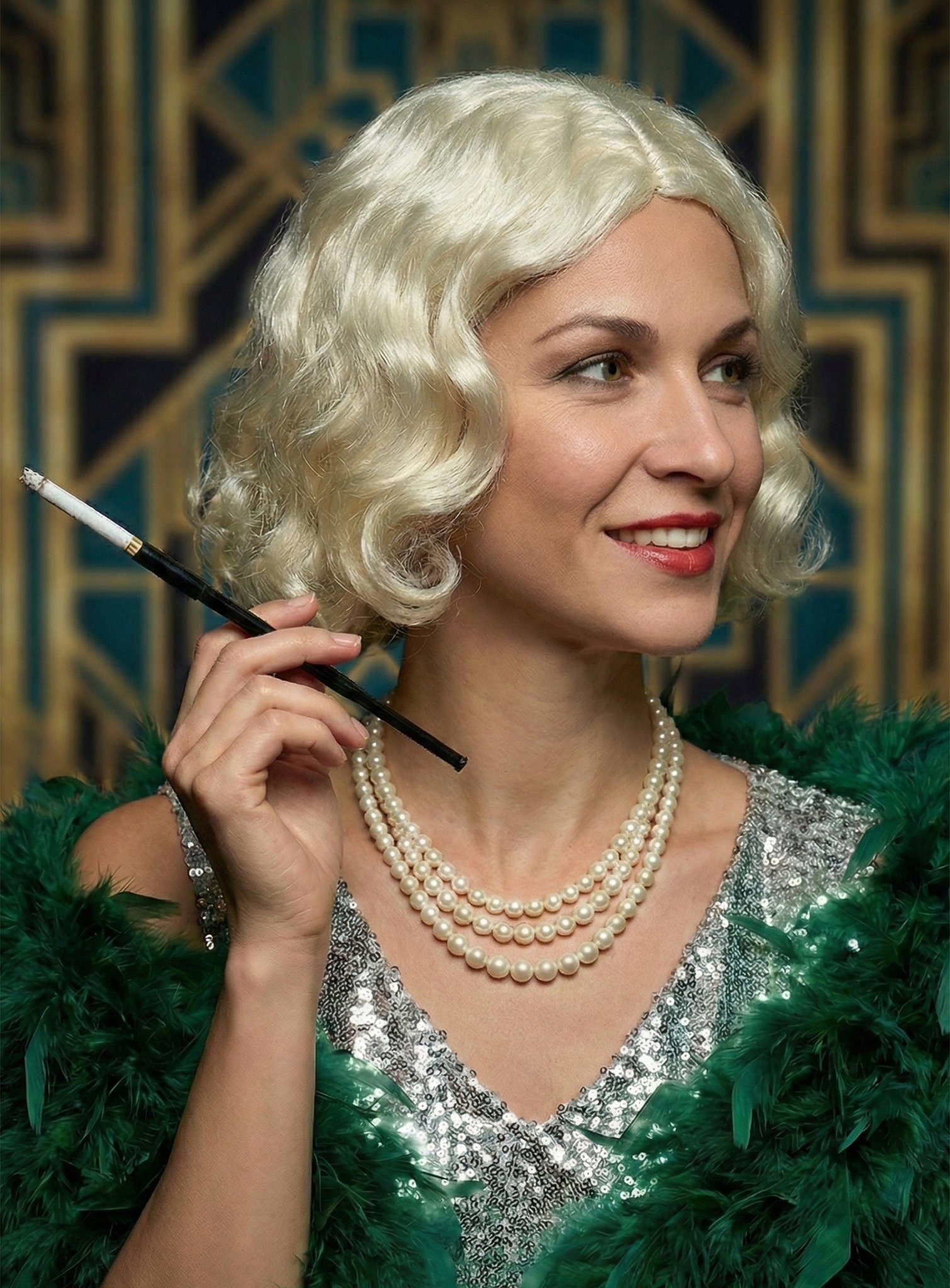 Metamorph Kostüm-Perücke 20er Wasserwelle Kostüm Perücke blond - Fasching, Elegant frisierter Wellenschnitt für 20er Jahre Flapper bis 50er Film